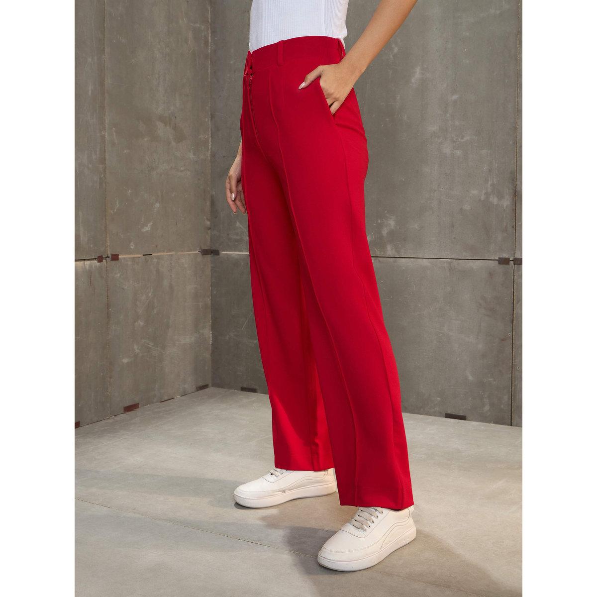 Sassafras Women Red Front Darted Straight Pants-women-clothing-bottoms-trousers-image-3