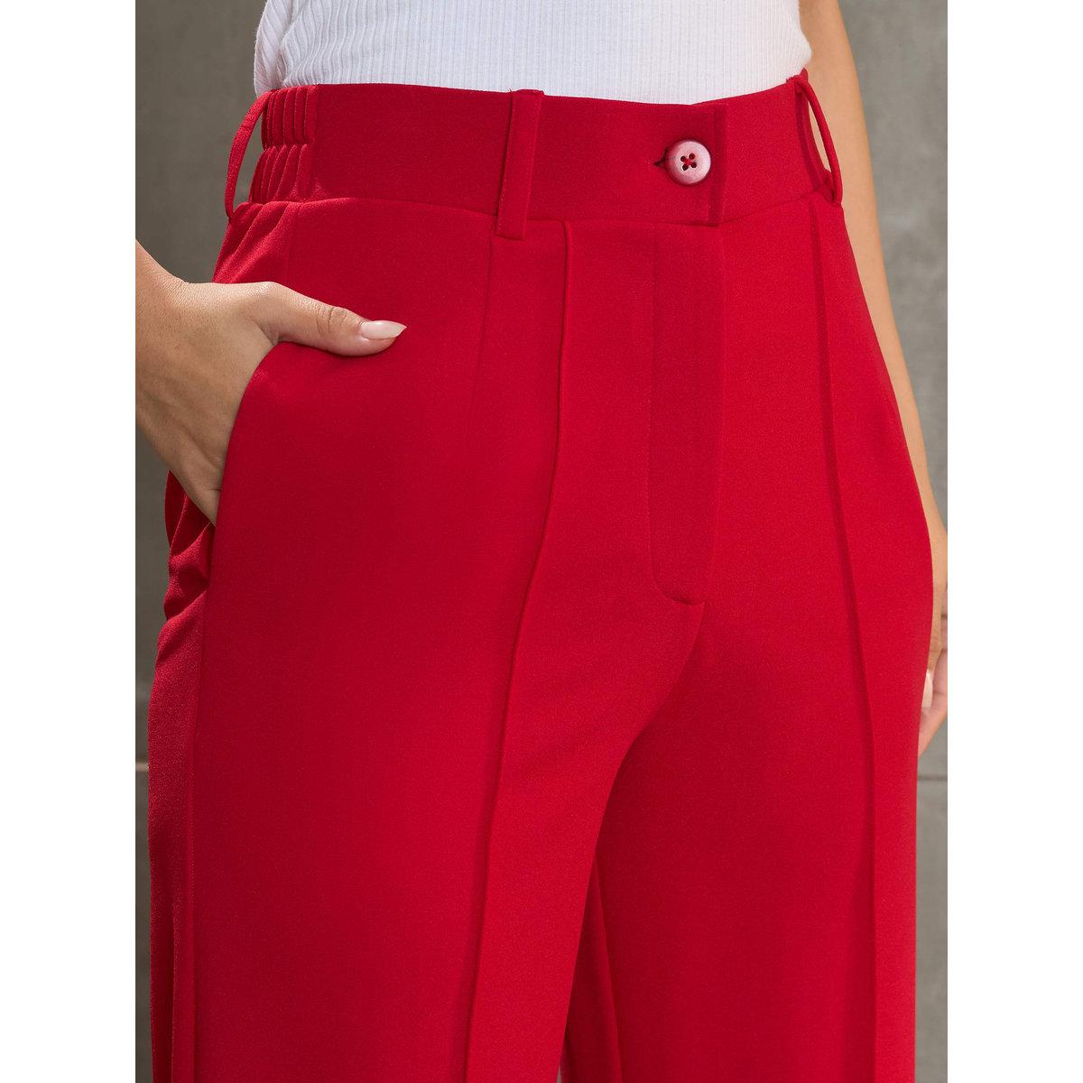 Sassafras Women Red Front Darted Straight Pants-women-clothing-bottoms-trousers-image-4
