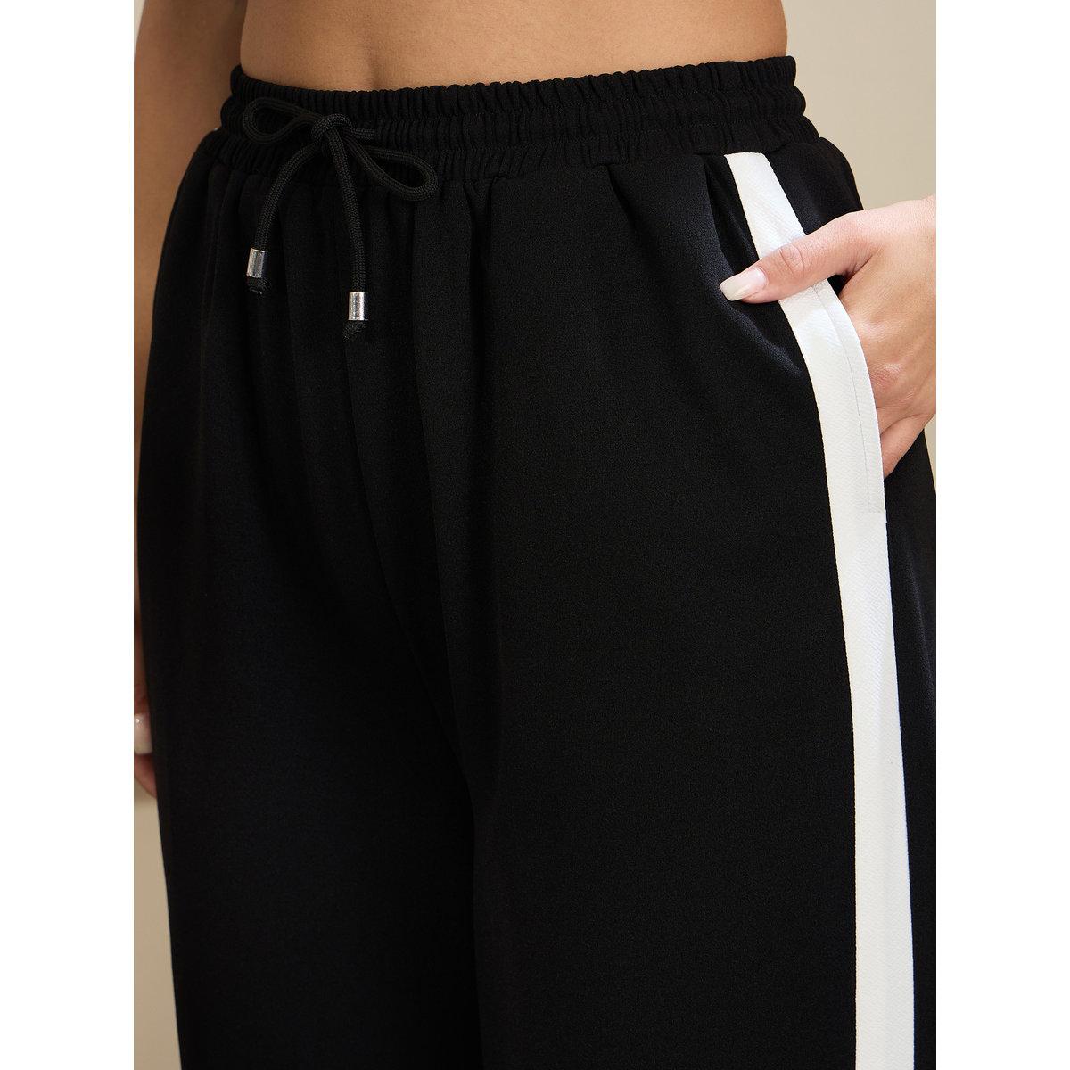 Sassafras Women Black Side Tape Drawstring Joggers-women-clothing-bottoms-joggers-image-4