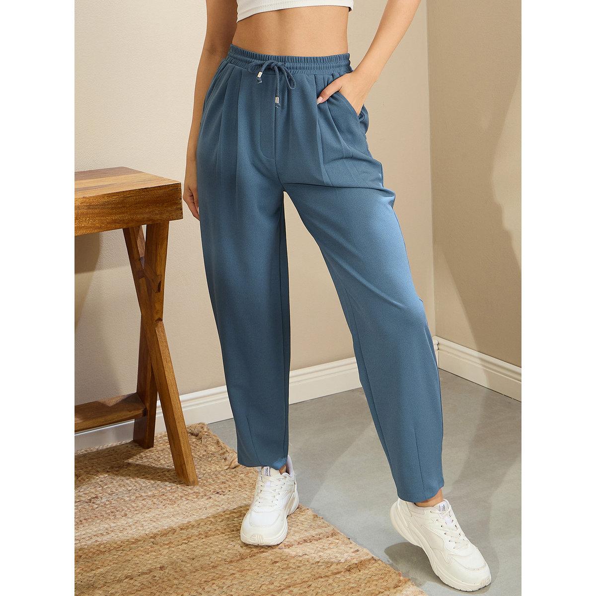 Sassafras Women Blue Tapered Drawstring Joggers-women-clothing-bottoms-joggers-image-1