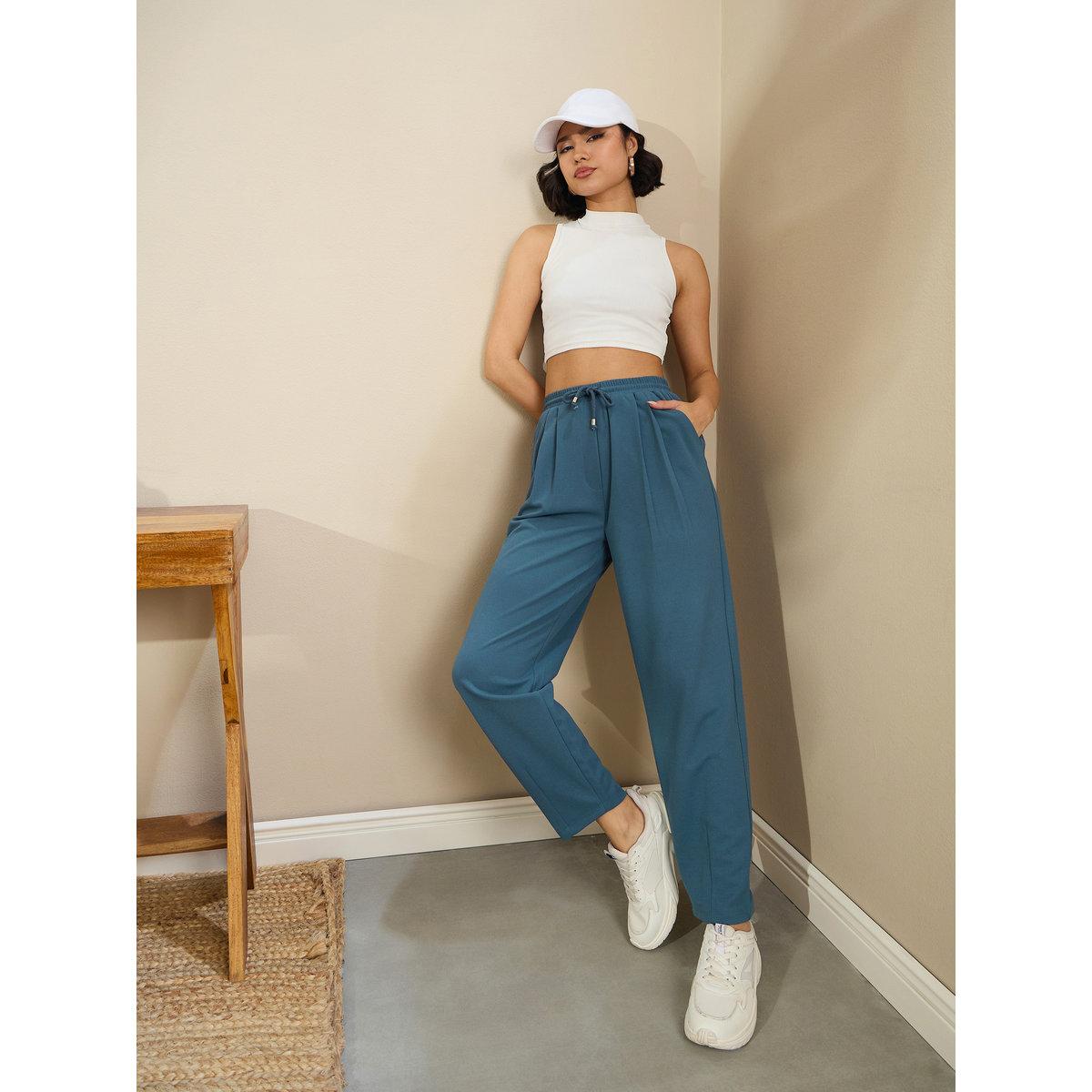 Sassafras Women Blue Tapered Drawstring Joggers-women-clothing-bottoms-joggers-image-2