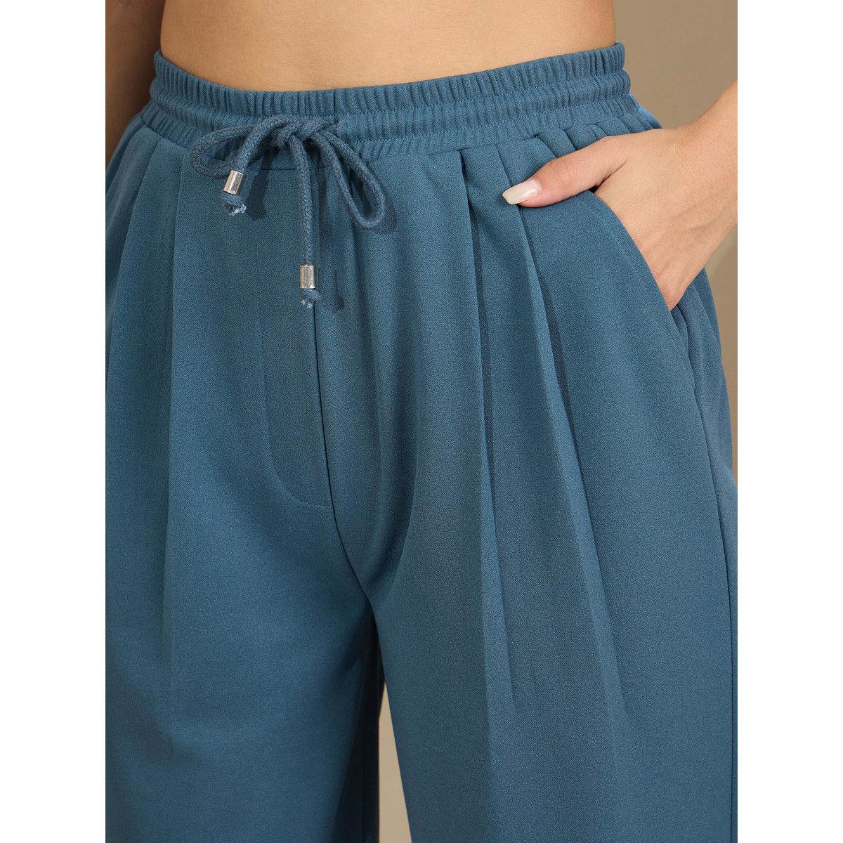 Sassafras Women Blue Tapered Drawstring Joggers-women-clothing-bottoms-joggers-image-4