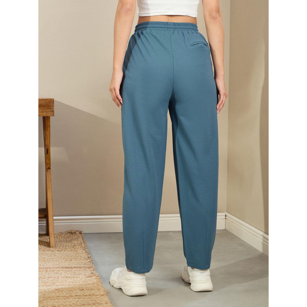 Sassafras Women Blue Tapered Drawstring Joggers-women-clothing-bottoms-joggers-image-5
