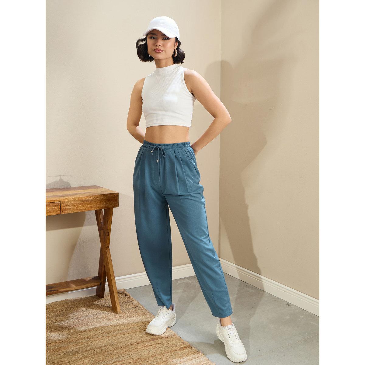 Sassafras Women Blue Tapered Drawstring Joggers-women-clothing-bottoms-joggers-image-6