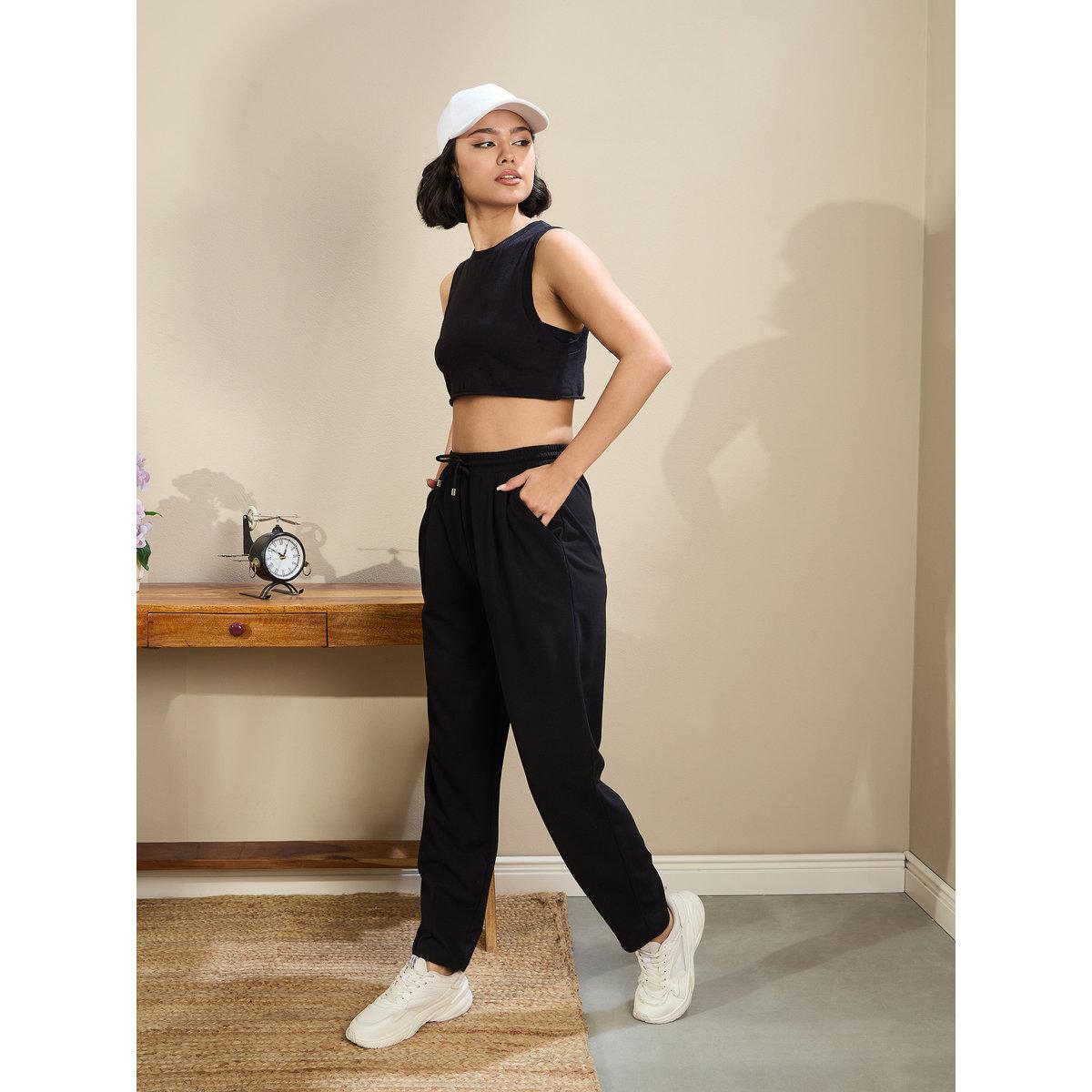 Sassafras Women Black Tapered Drawstring Joggers-women-clothing-bottoms-joggers-image-2