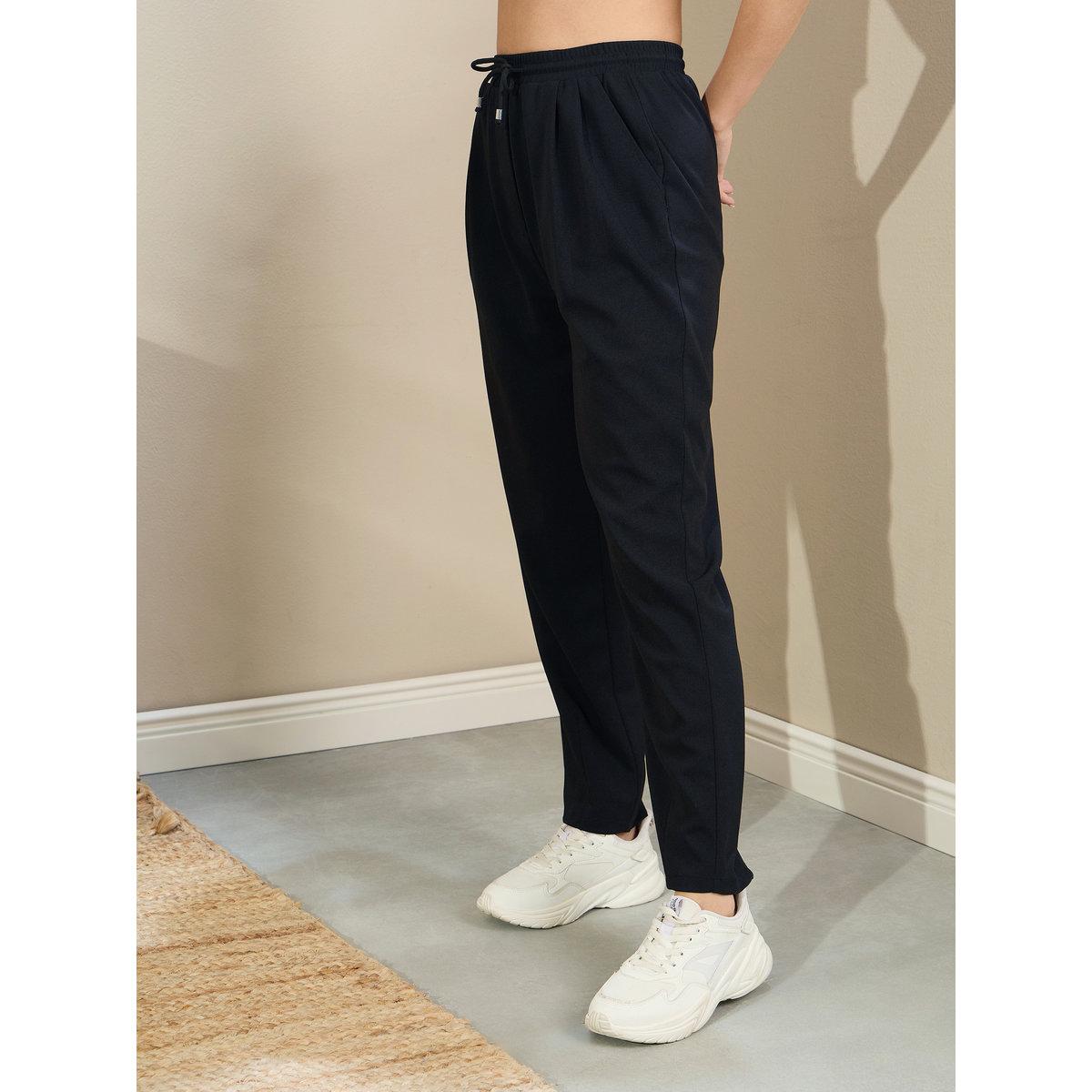Sassafras Women Black Tapered Drawstring Joggers-women-clothing-bottoms-joggers-image-3