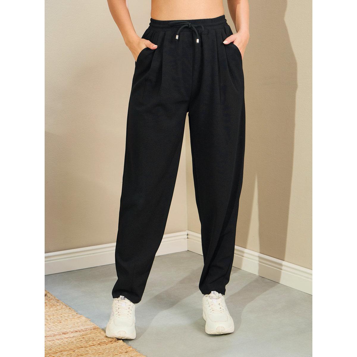 Sassafras Women Black Tapered Drawstring Joggers-women-clothing-bottoms-joggers-image-7