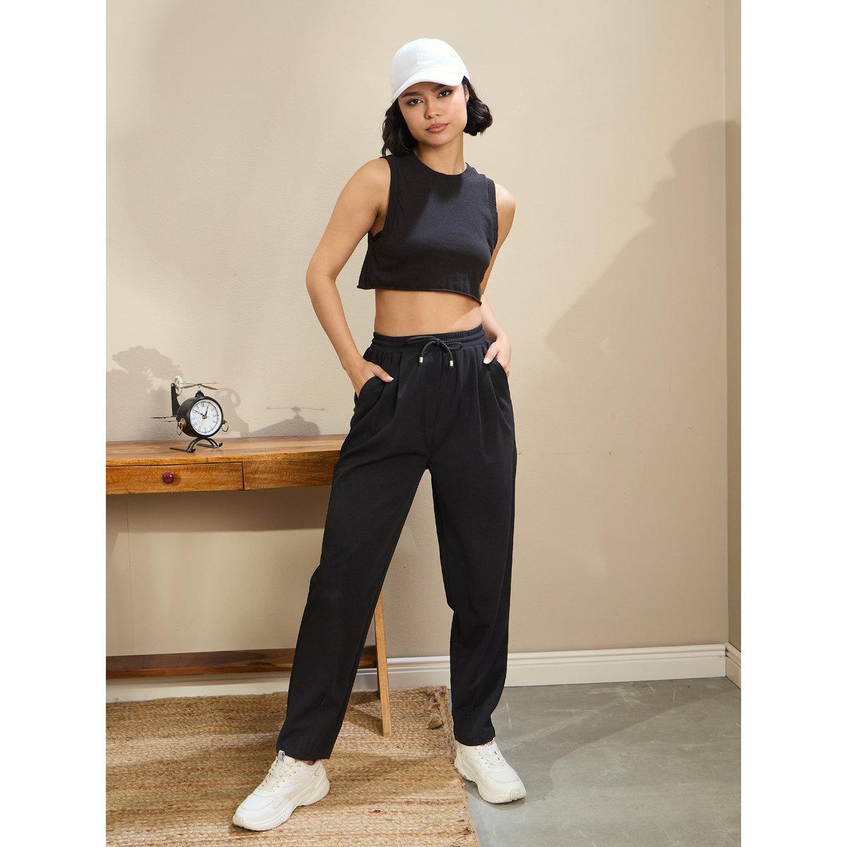 Sassafras Women Black Tapered Drawstring Joggers-women-clothing-bottoms-joggers-image-8