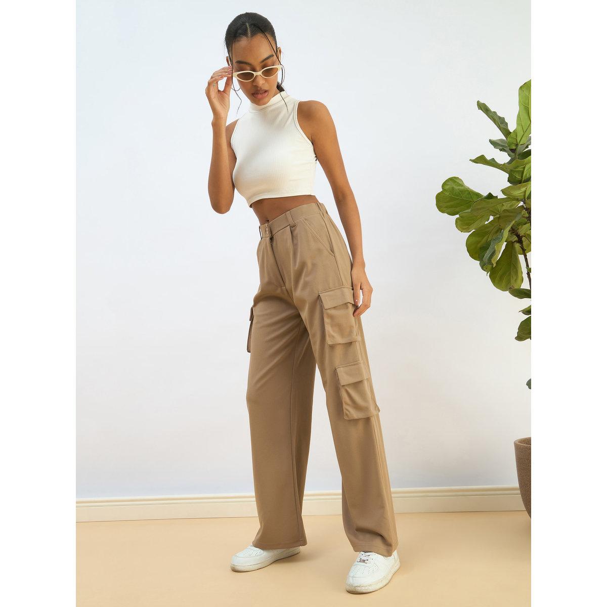 Sassafras Women Beige Comfort Fit Cargo Pants-women-clothing-bottoms-trousers-image-2