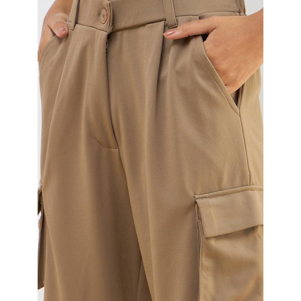Sassafras Women Beige Comfort Fit Cargo Pants-women-clothing-bottoms-trousers-image-4