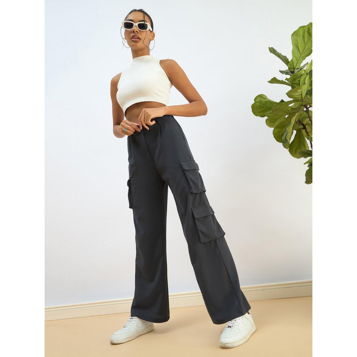 Sassafras Women Navy Comfort Fit Korean Cargo Pants-women-clothing-bottoms-trousers-image-2