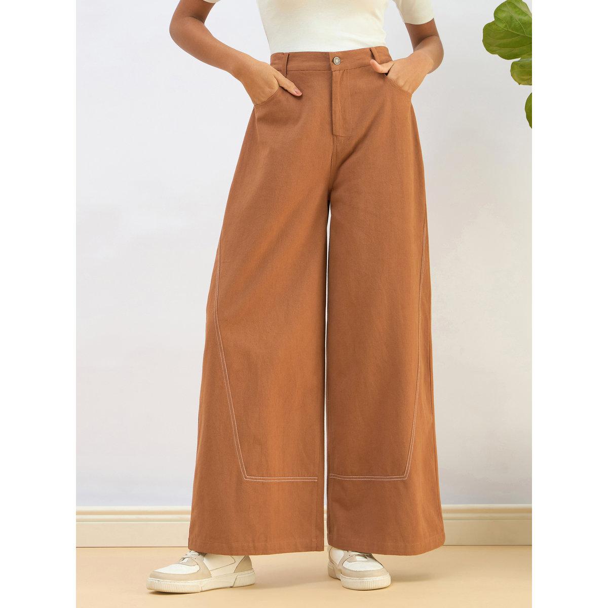 Sassafras Women Brown Twill Mid Rise Flared Pants-women-clothing-bottoms-trousers-image-1
