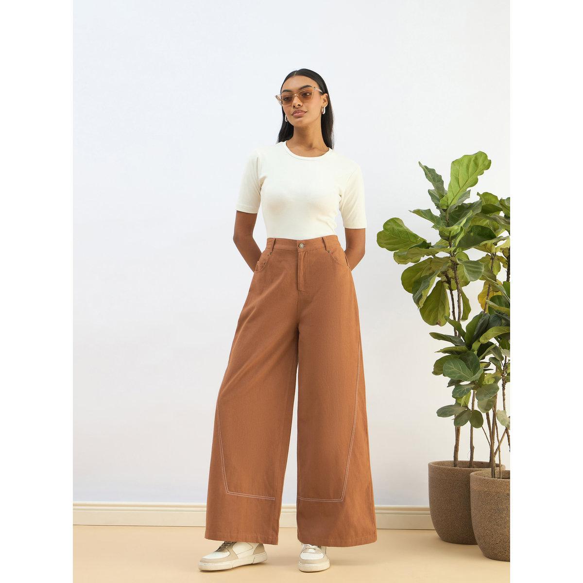 Sassafras Women Brown Twill Mid Rise Flared Pants-women-clothing-bottoms-trousers-image-2