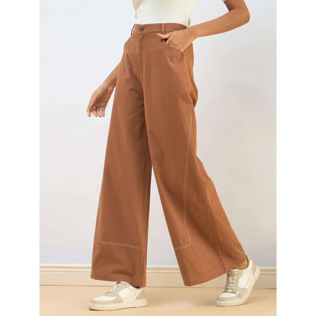 Sassafras Women Brown Twill Mid Rise Flared Pants-women-clothing-bottoms-trousers-image-3