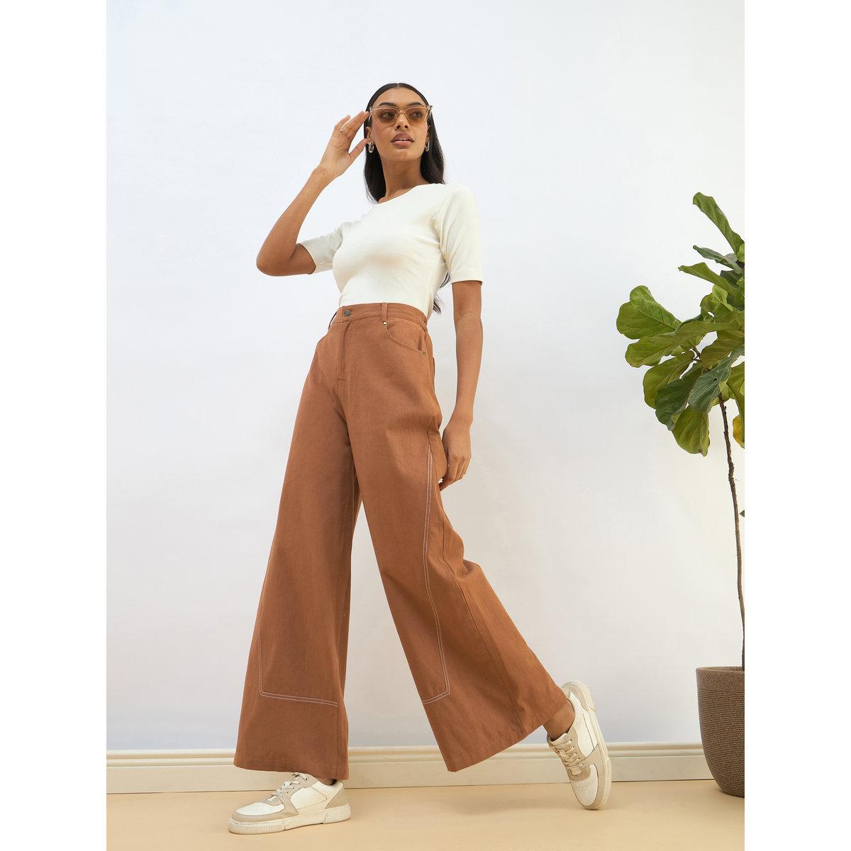 Sassafras Women Brown Twill Mid Rise Flared Pants-women-clothing-bottoms-trousers-image-6