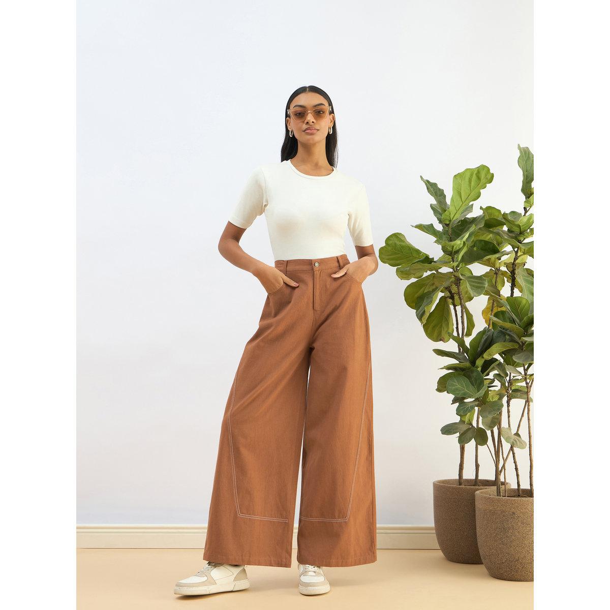 Sassafras Women Brown Twill Mid Rise Flared Pants-women-clothing-bottoms-trousers-image-7