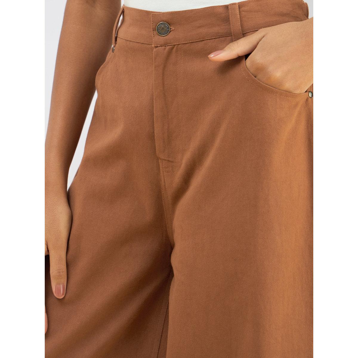 Sassafras Women Brown Twill Mid Rise Flared Pants-women-clothing-bottoms-trousers-image-8