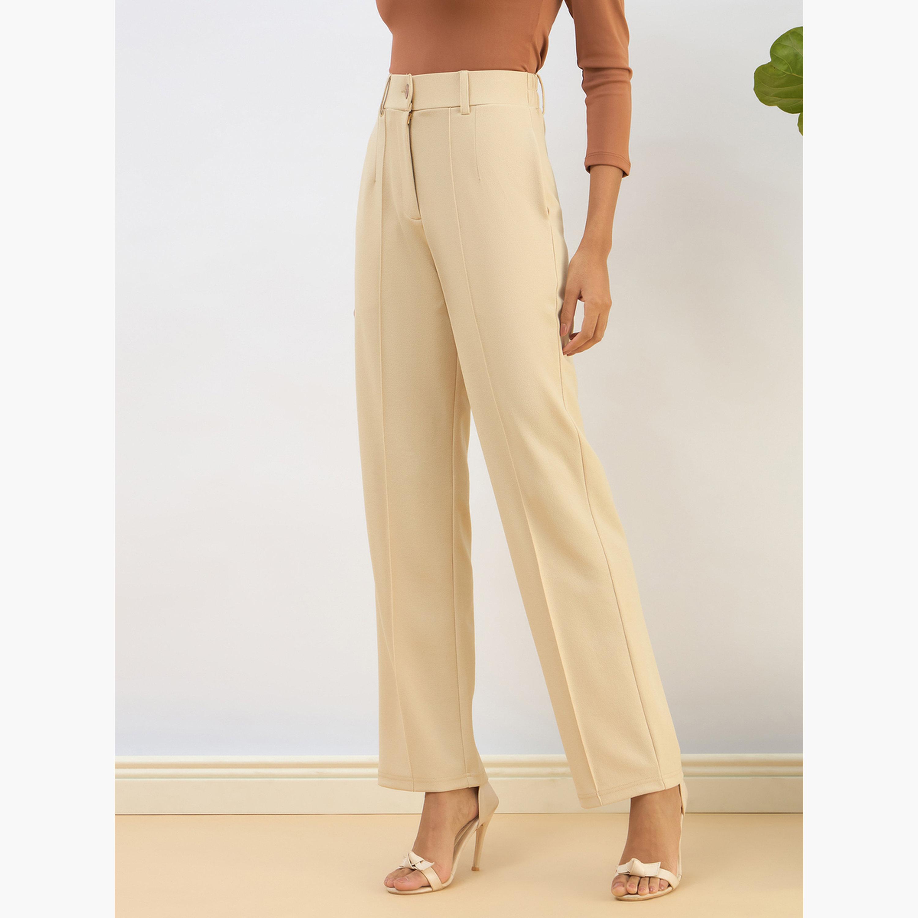 ساسافراس - بنطال بيج بقصة مستقيمة من الأمام-women-clothing-bottoms-trousers-image-6