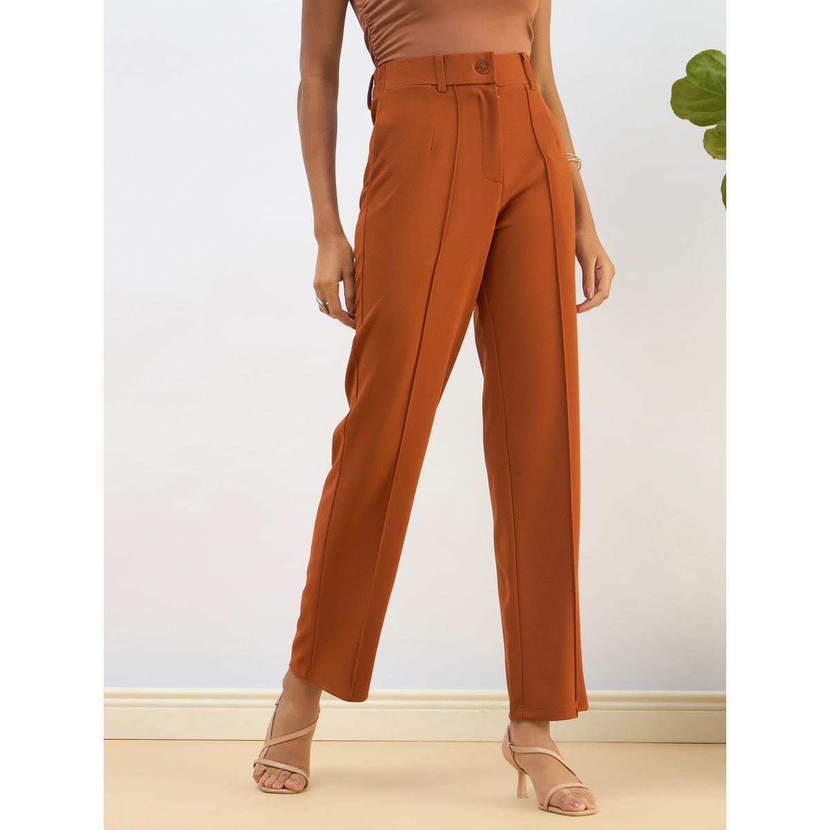 Sassafras Women Rust Front Dart Straight Pants-women-clothing-bottoms-trousers-image-1