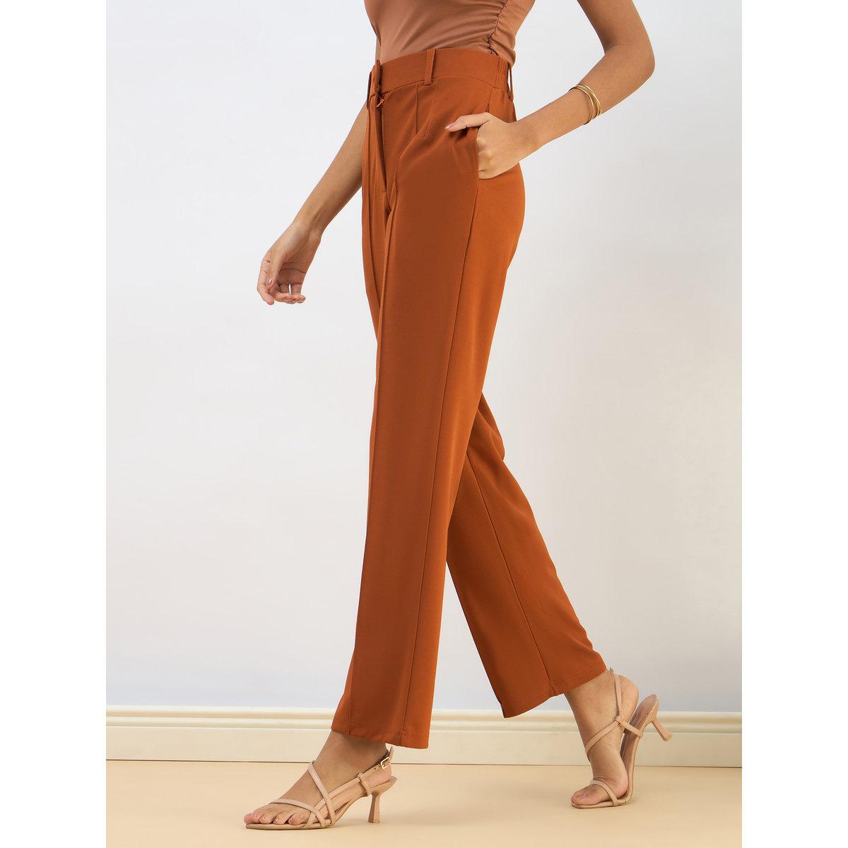 Sassafras Women Rust Front Dart Straight Pants-women-clothing-bottoms-trousers-image-3