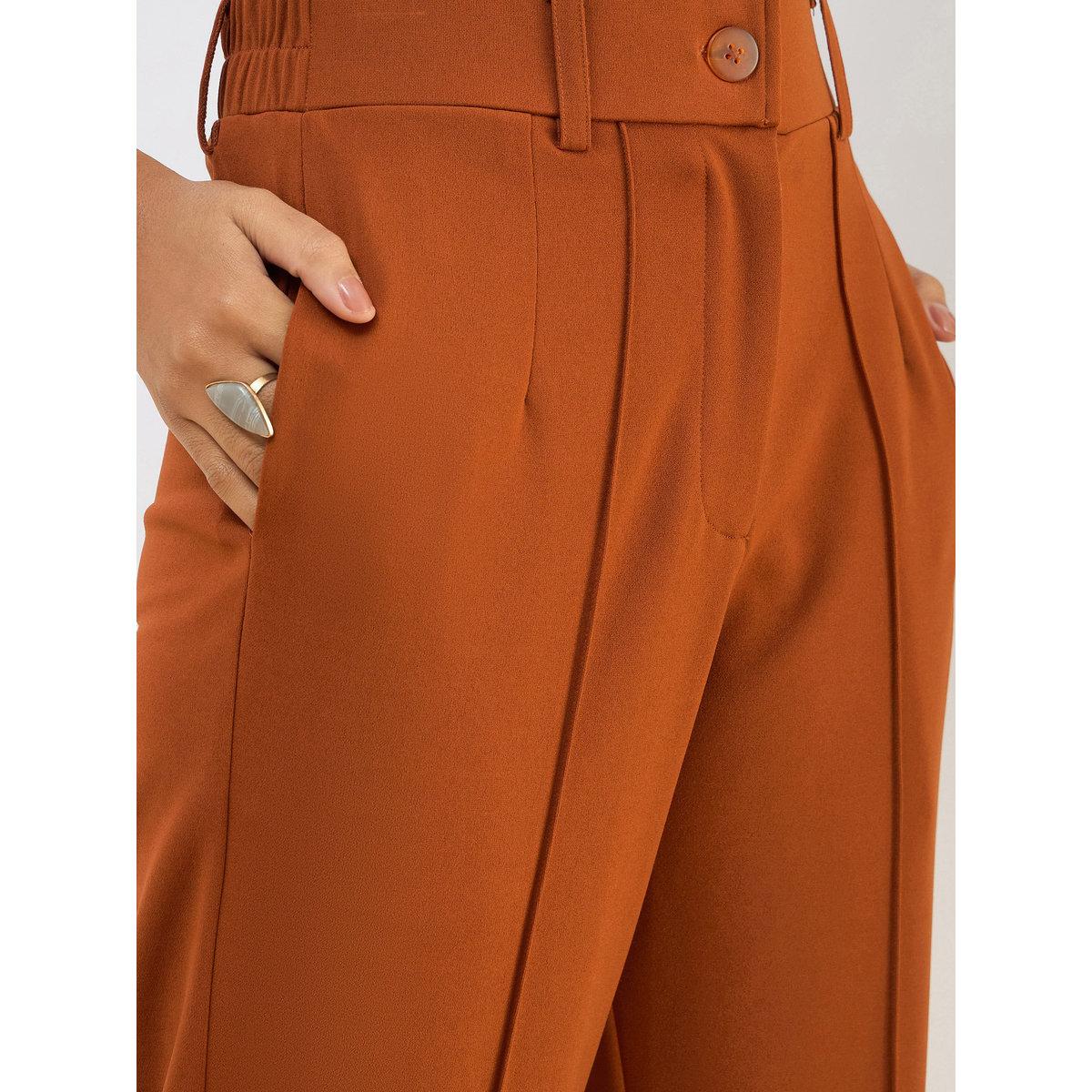 Sassafras Women Rust Front Dart Straight Pants-women-clothing-bottoms-trousers-image-4