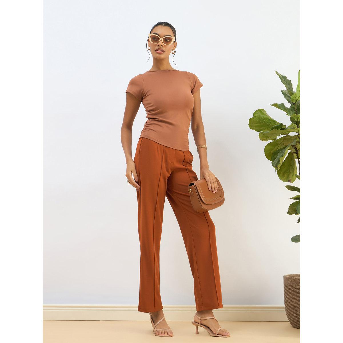 Sassafras Women Rust Front Dart Straight Pants-women-clothing-bottoms-trousers-image-8