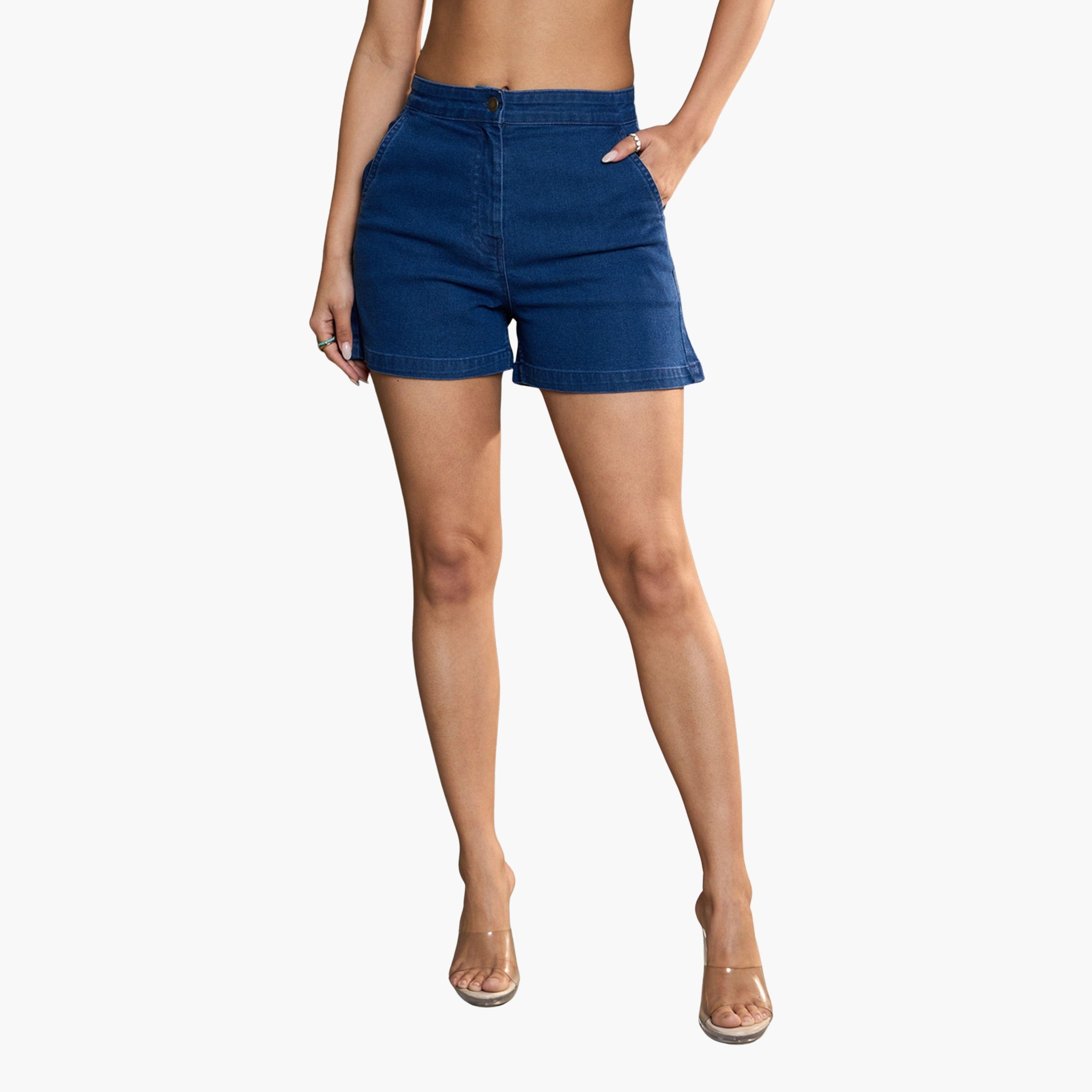 Sassafras Women Navy Blue Denim Shorts-women-clothing-bottoms-shorts-image-1