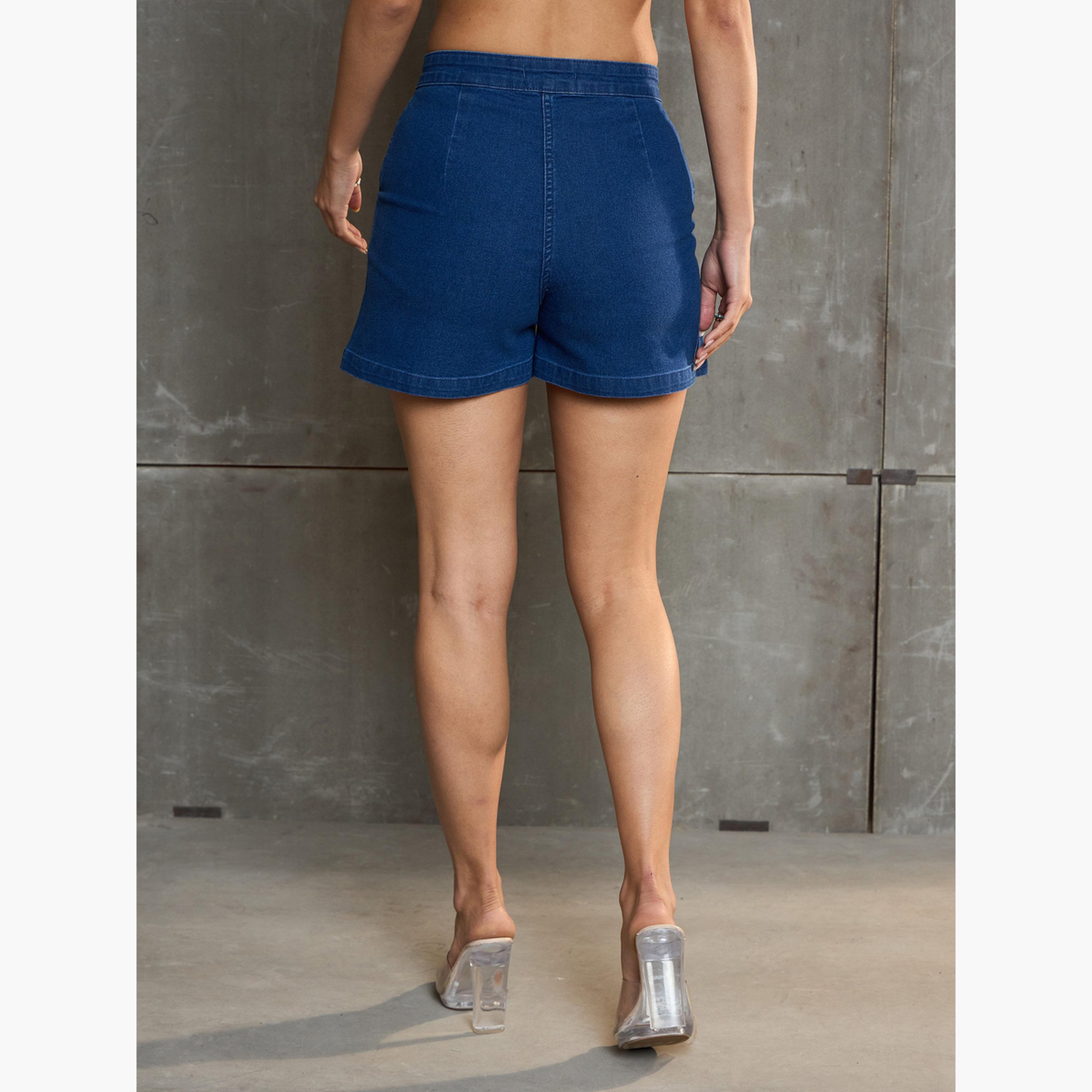 Sassafras Women Navy Blue Denim Shorts-women-clothing-bottoms-shorts-image-5