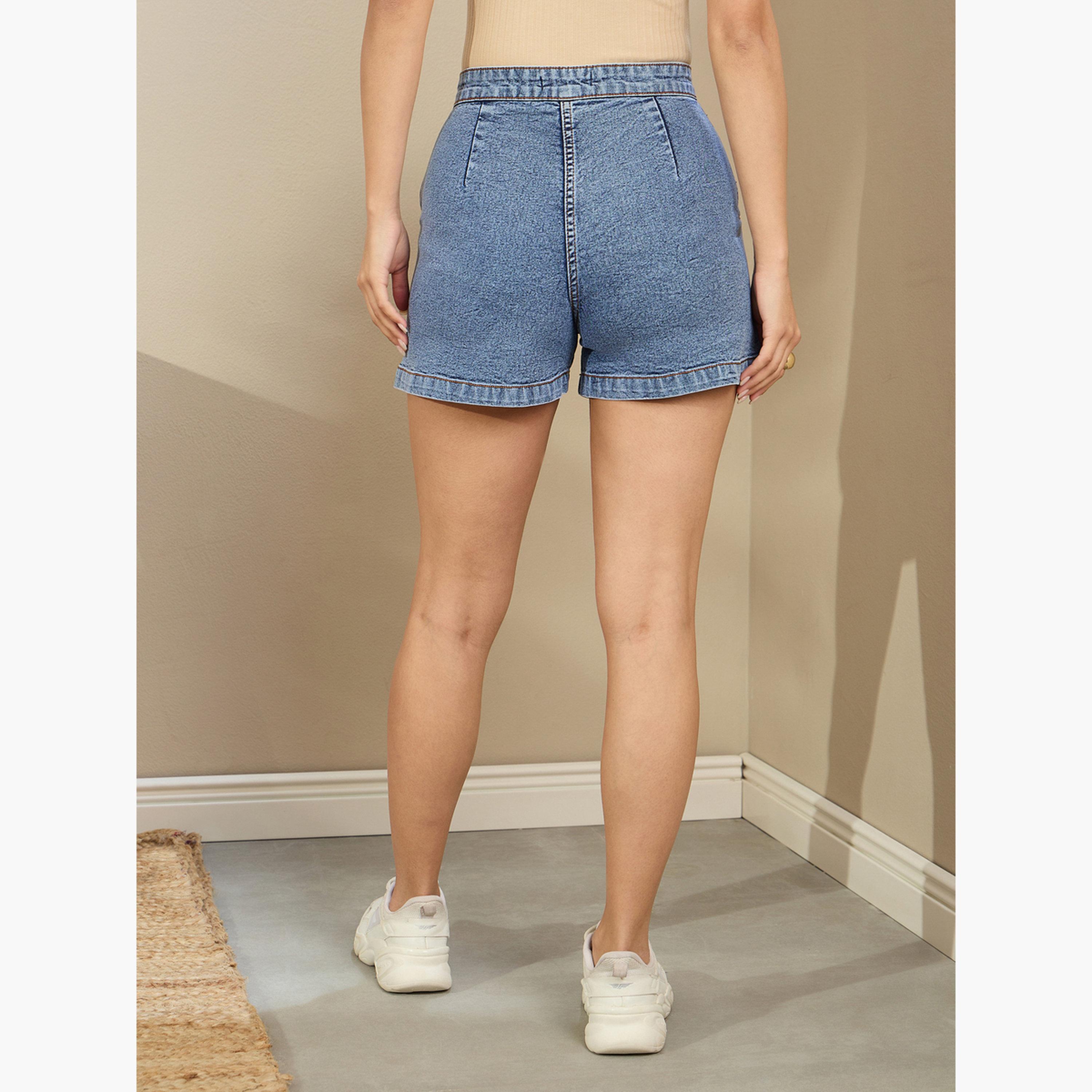 ساسافراس - شورت أزرق عالي الخصر بجيوب متقاطعة-women-clothing-bottoms-shorts-image-6