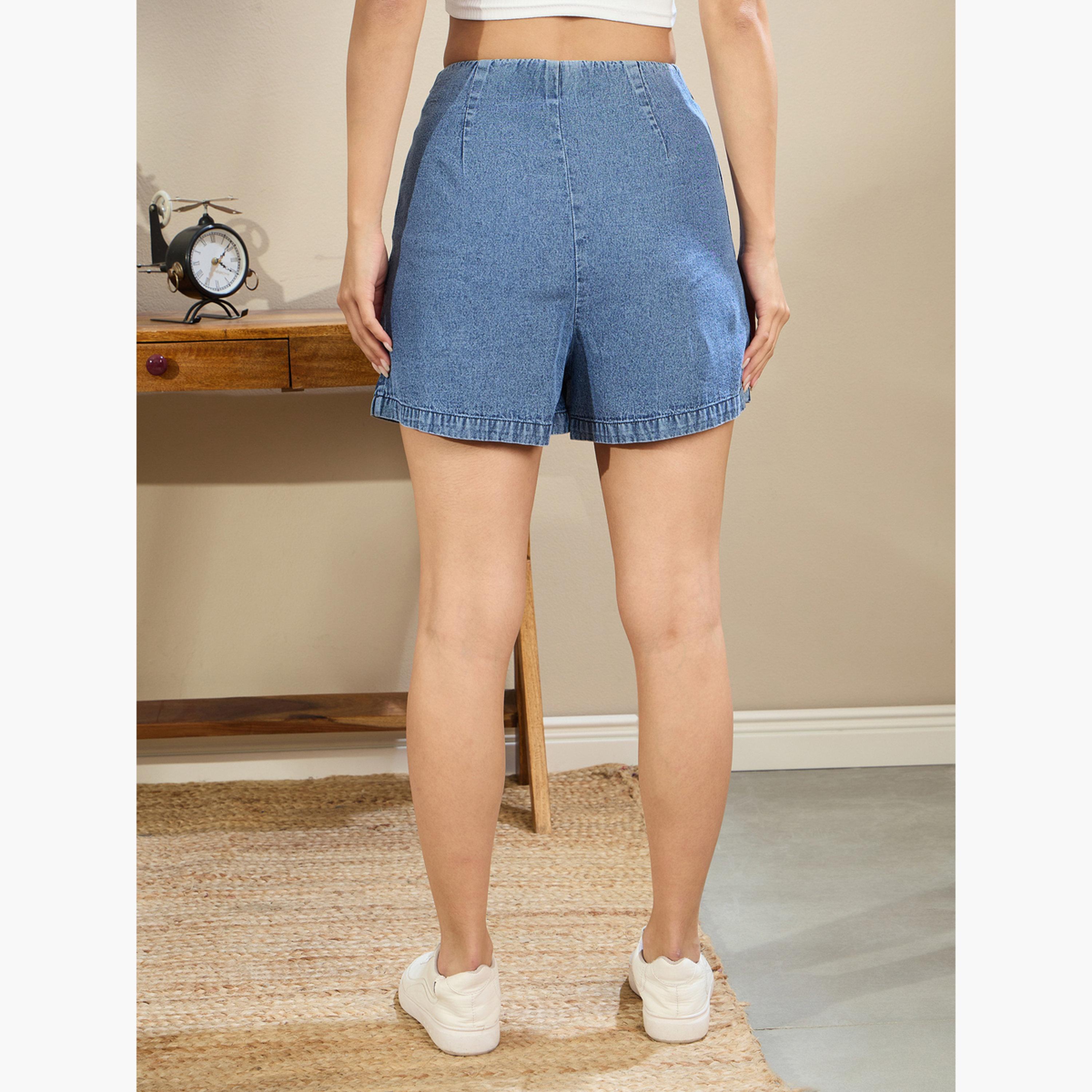 ساسافراس - تنورة بشورت مخفي البسيطة الشق الجانبي من الدنيم البحرية-women-clothing-bottoms-shorts-image-6