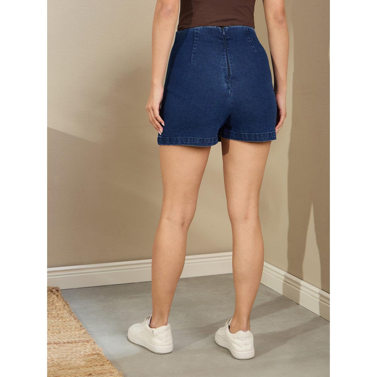 Sassafras Navy Blue Light Faded Denim Skorts-women-clothing-bottoms-shorts-image-5