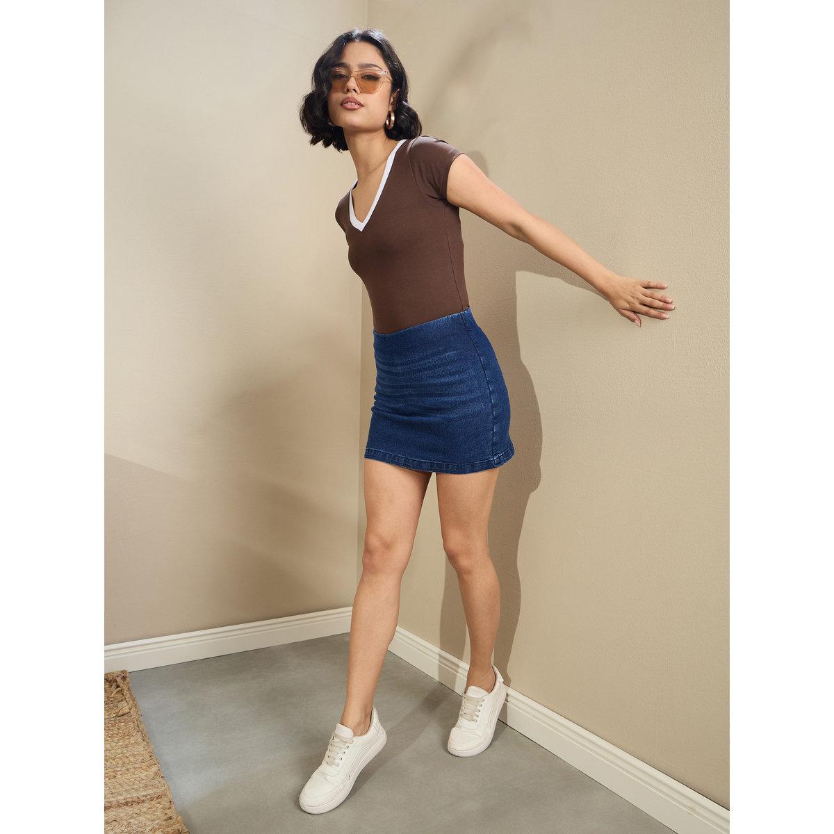 Sassafras Navy Blue Light Faded Denim Skorts-women-clothing-bottoms-shorts-image-6