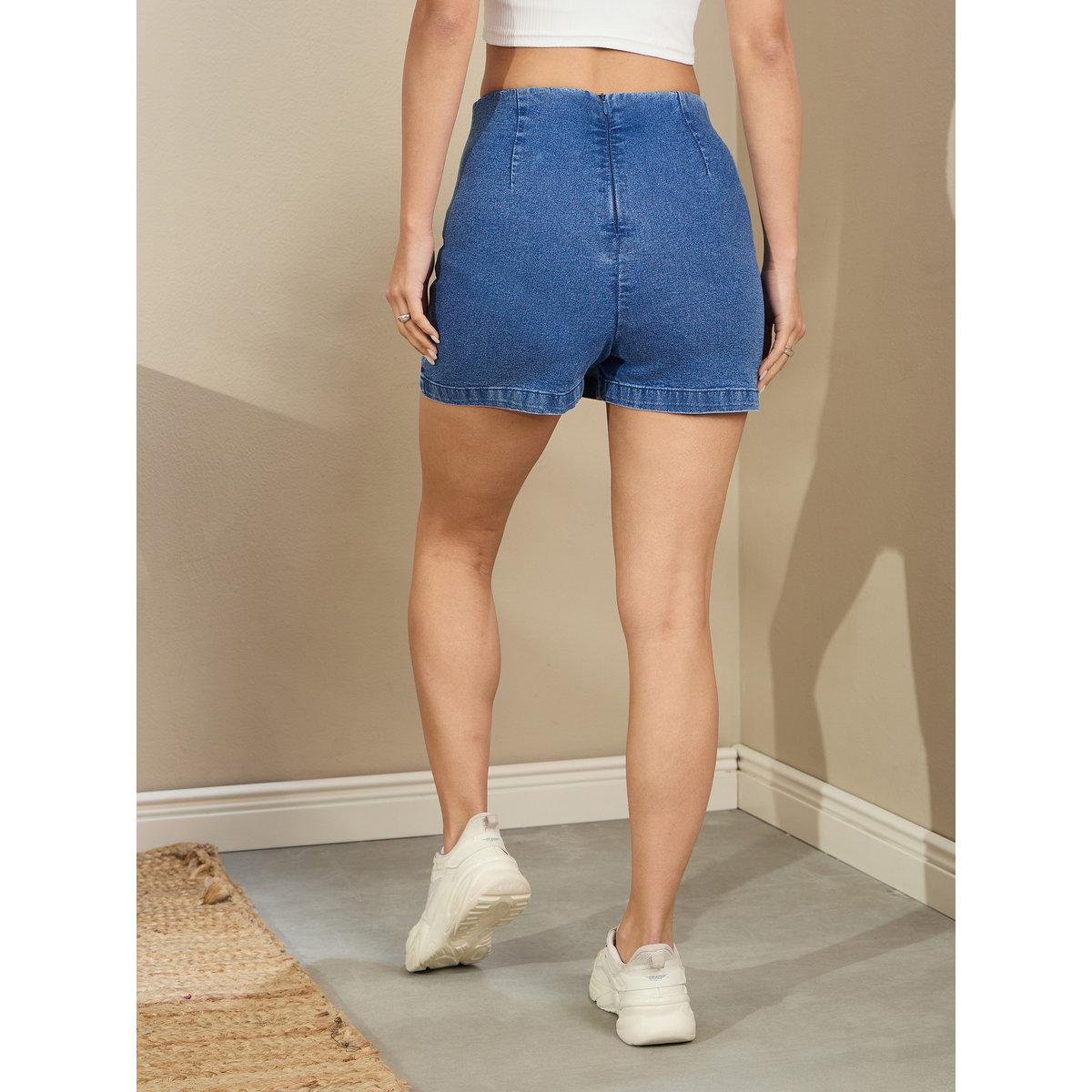 Sassafras Blue High Rise Denim Skorts-women-clothing-bottoms-shorts-image-5