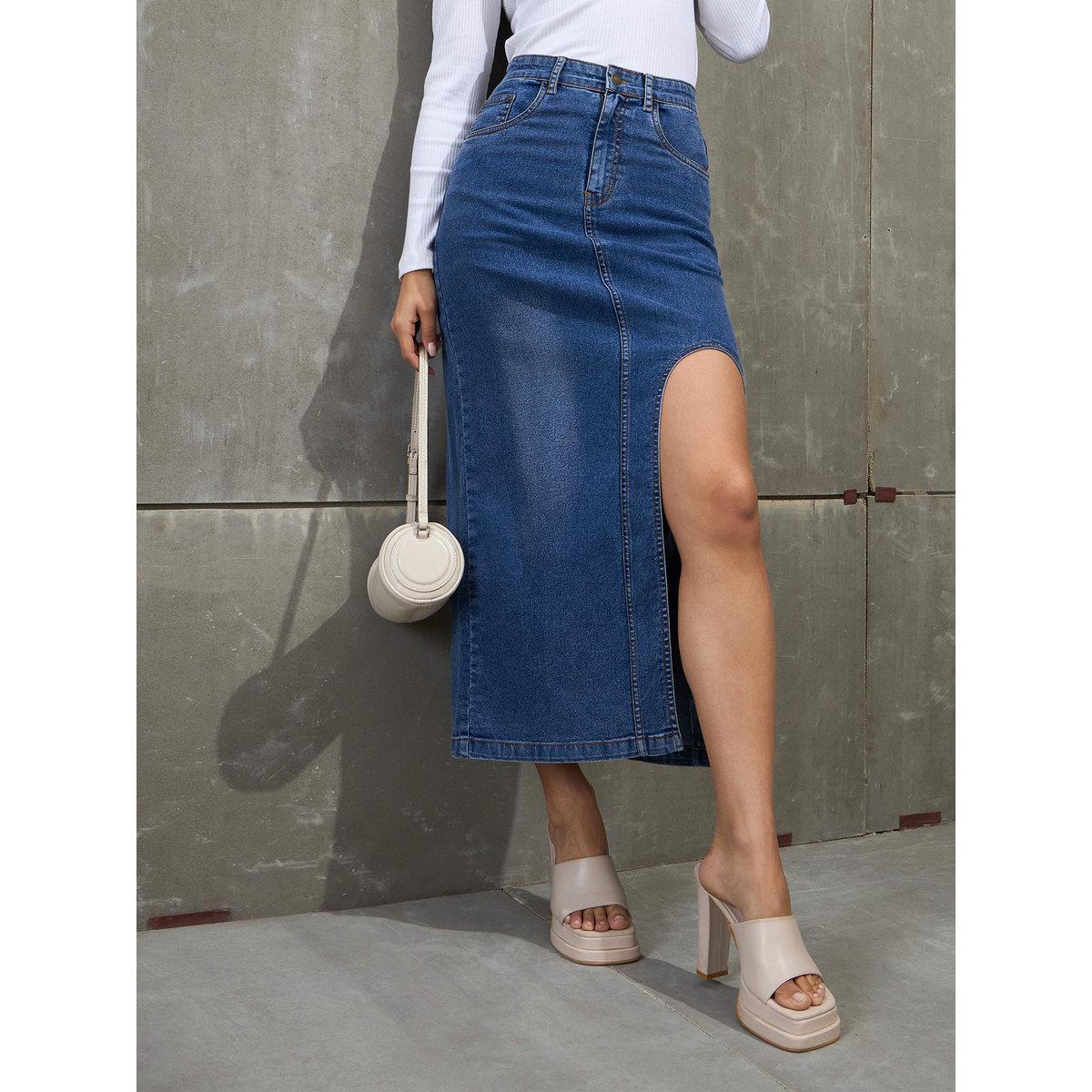 Sassafras Blue Denim Bodycon Midi Skirt-women-clothing-bottoms-skirts-image-1