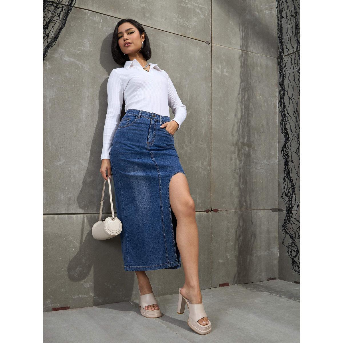 Sassafras Blue Denim Bodycon Midi Skirt-women-clothing-bottoms-skirts-image-2