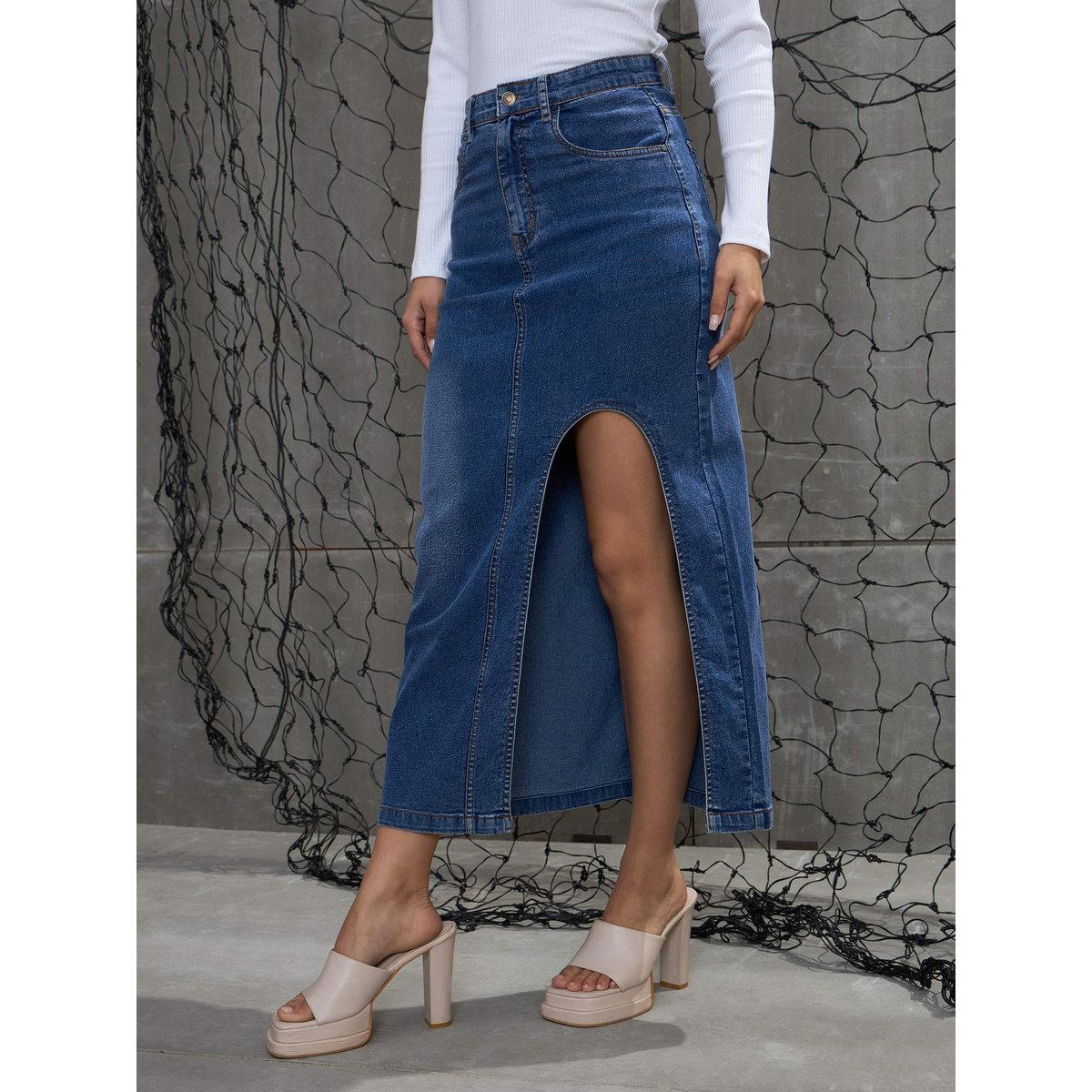 Sassafras Blue Denim Bodycon Midi Skirt-women-clothing-bottoms-skirts-image-4