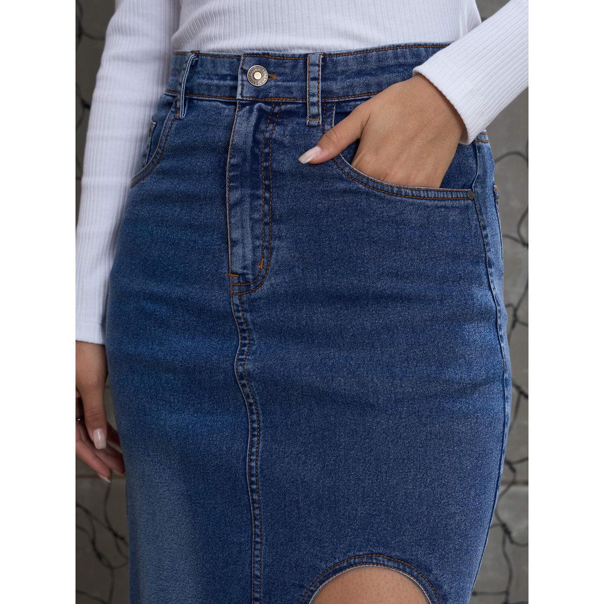 Sassafras Blue Denim Bodycon Midi Skirt-women-clothing-bottoms-skirts-image-5