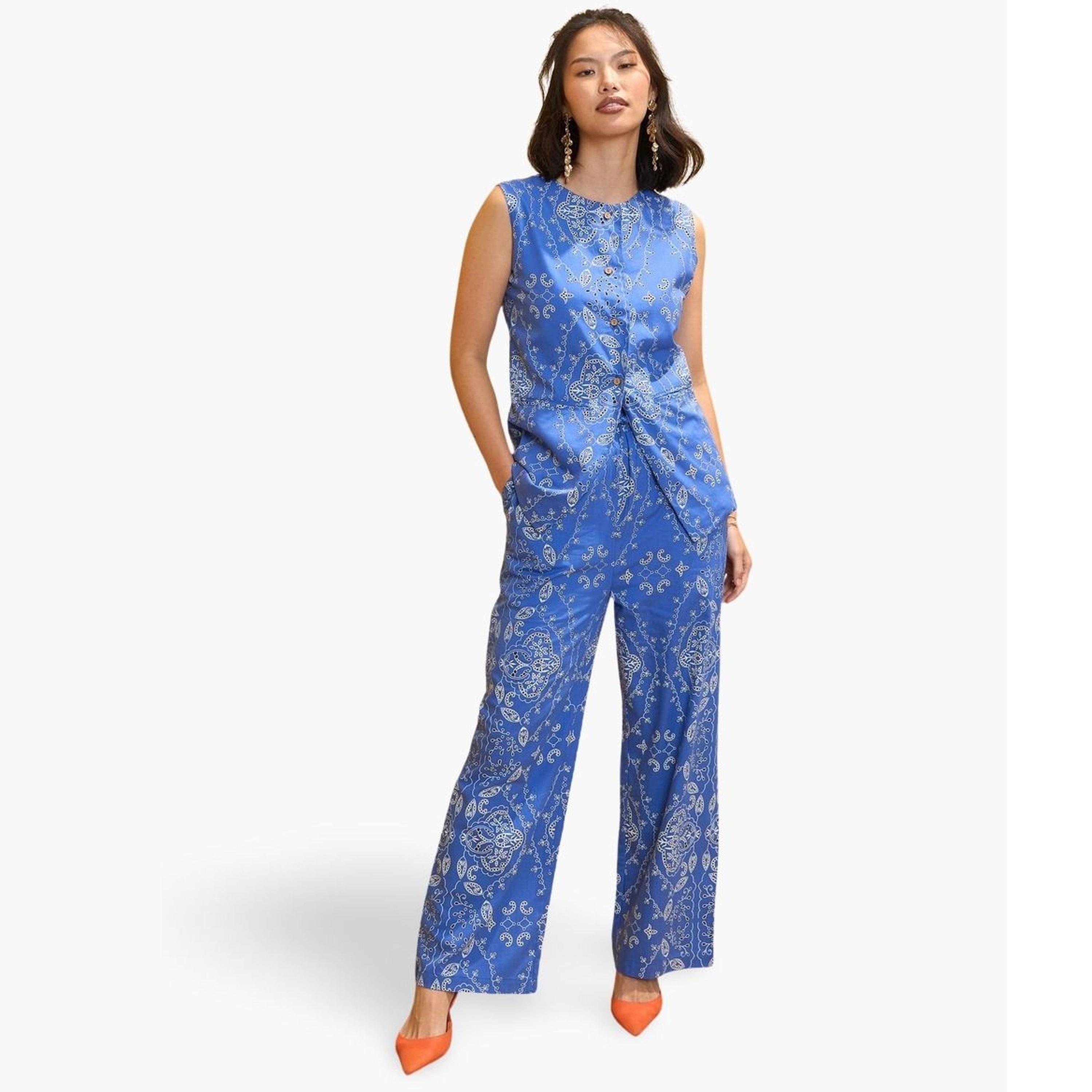 ساسافراس - طقم صديري وبنطال بطبعة بيزلي زرقاء-women-clothing-coordsets-image-1