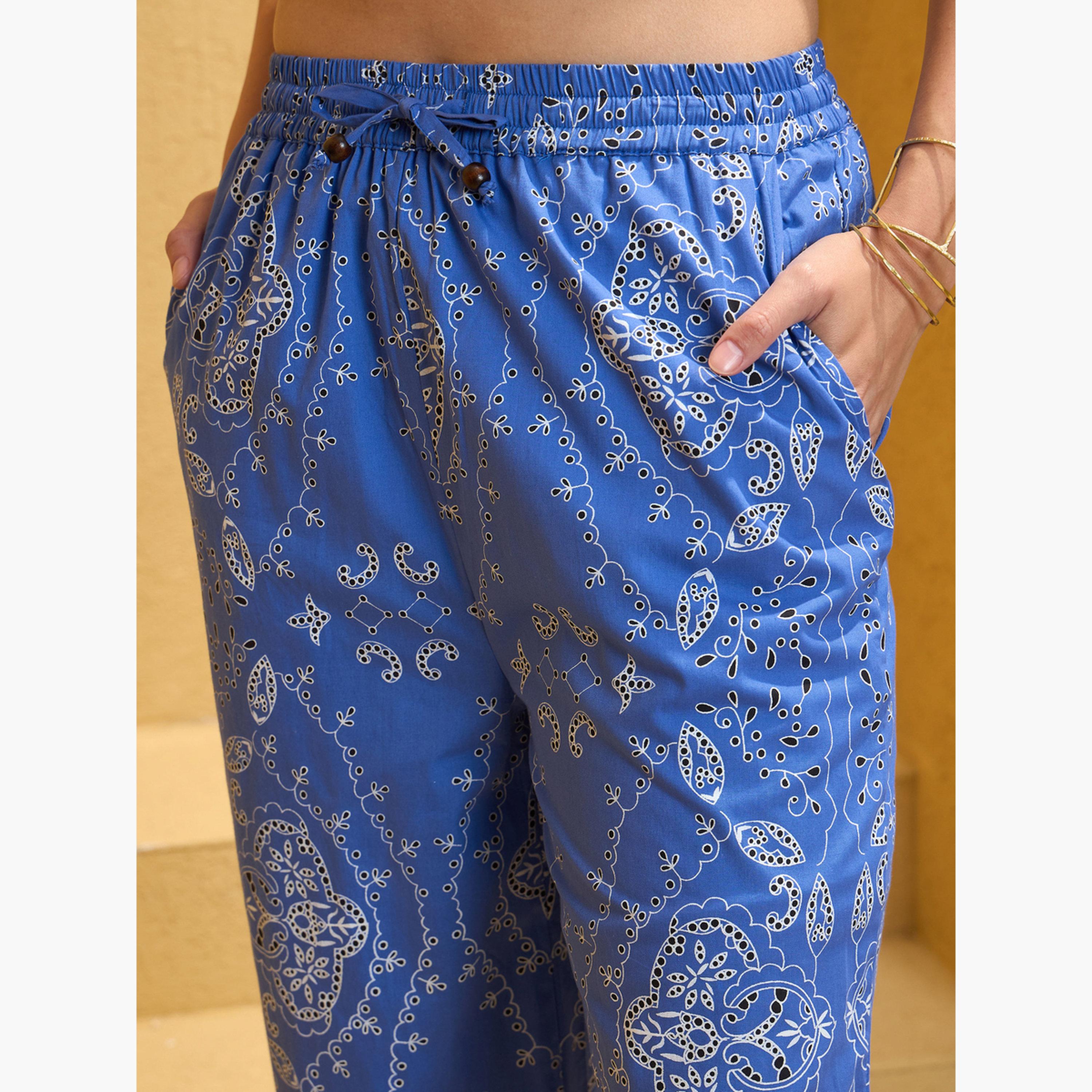 ساسافراس - طقم صديري وبنطال بطبعة بيزلي زرقاء-women-clothing-coordsets-image-5