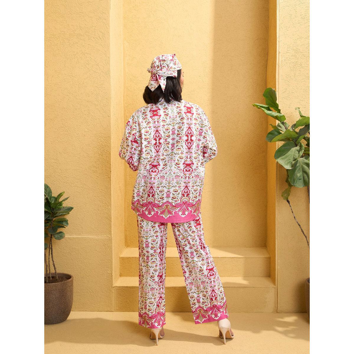 Sassafras Pink Floral Longline Shirt and Pants Co-Ords-women-clothing-coordsets-image-4