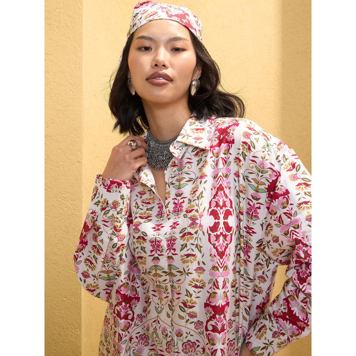 Sassafras Pink Floral Longline Shirt and Pants Co-Ords-women-clothing-coordsets-image-5