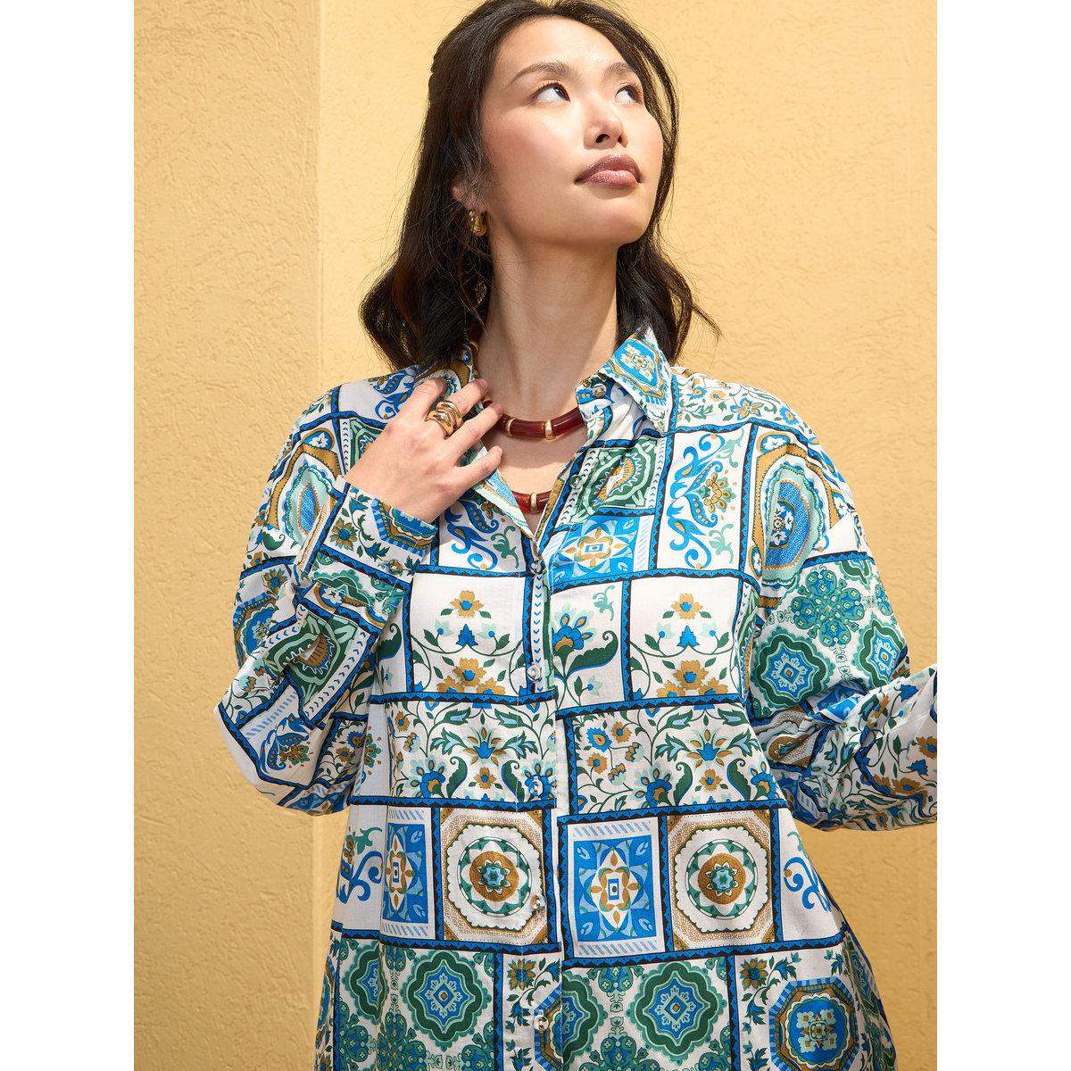 Sassafras Multi Cambric Tile Print Shirt and Pants Co-Ords-women-clothing-coordsets-image-4