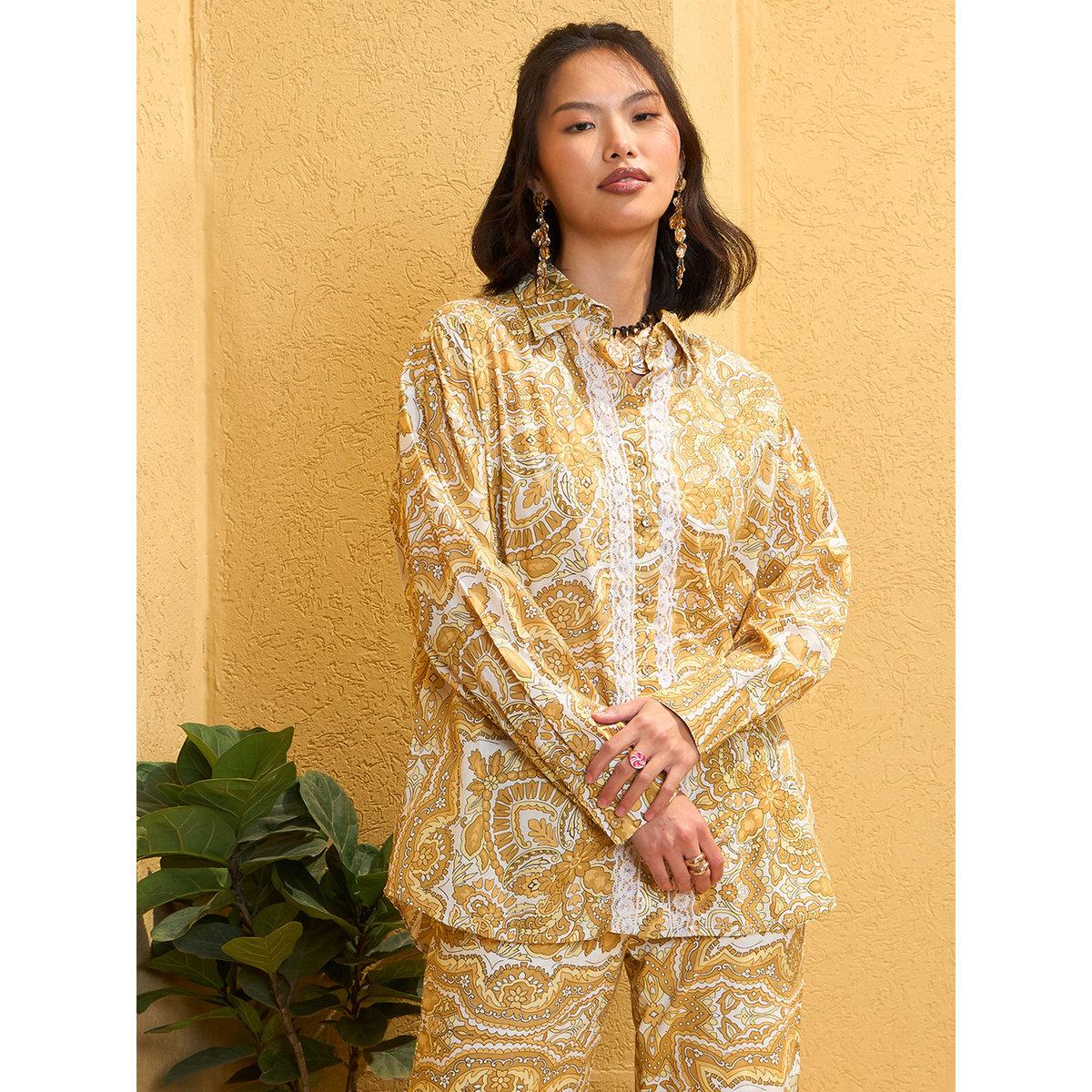 Sassafras Yellow Cambric All Over Print Shirt and Pants Co-Ords-women-clothing-coordsets-image-7