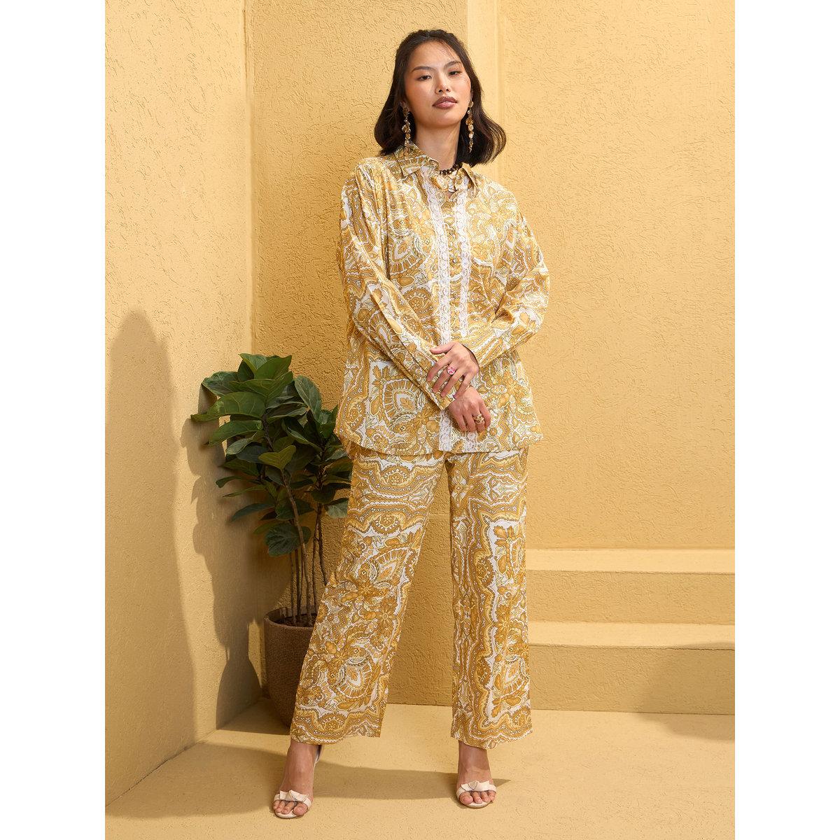 Sassafras Yellow Cambric All Over Print Shirt and Pants Co-Ords-women-clothing-coordsets-image-8