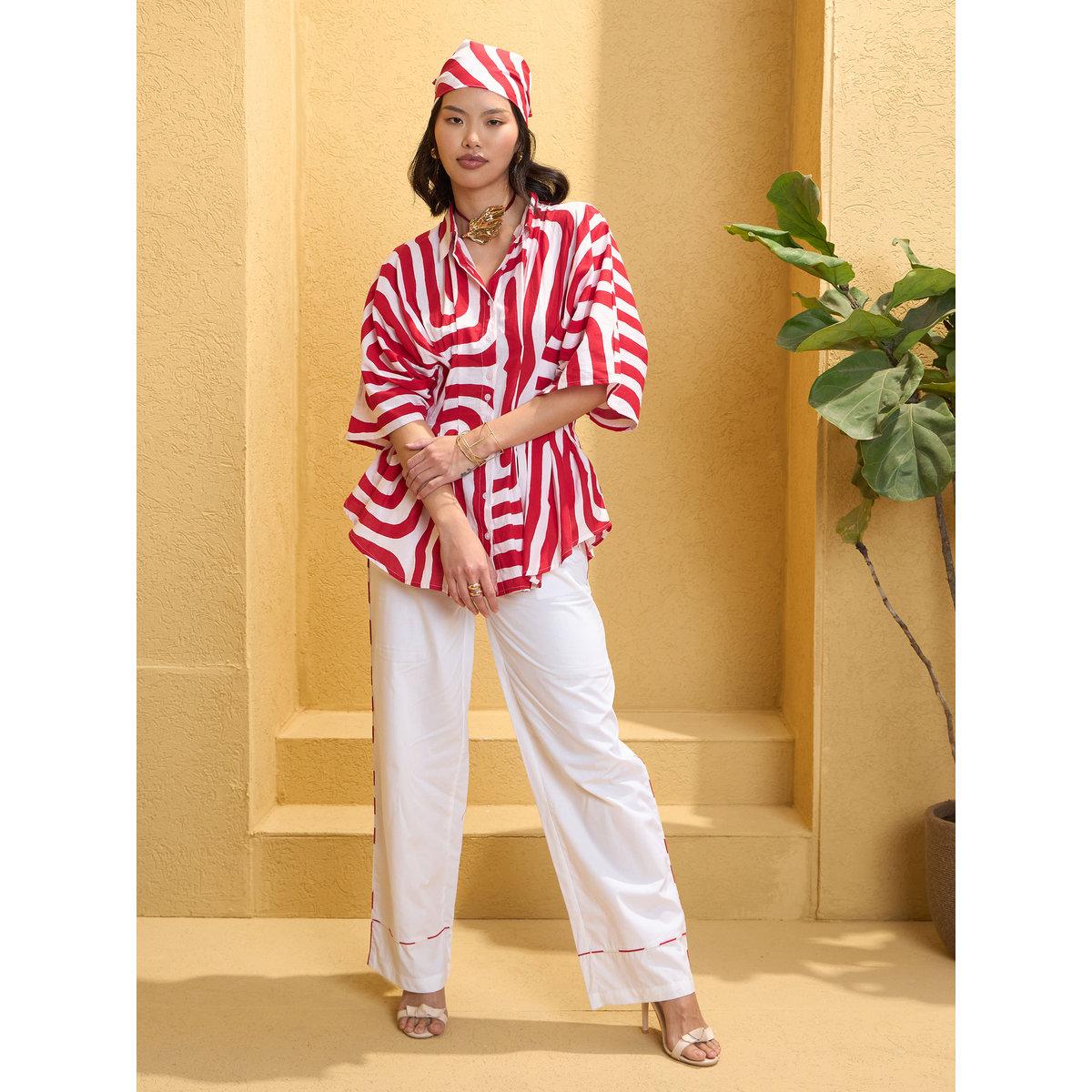 Sassafras Women Geometric Shirt and Solid Pants Co-Ords-women-clothing-coordsets-image-1