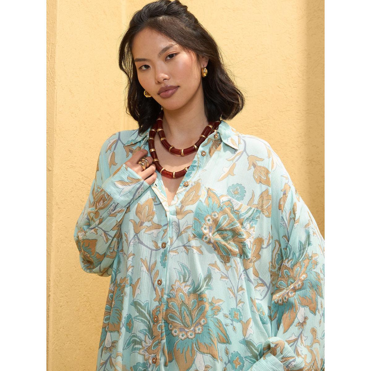 Sassafras Blue Floral Longline Shirt and Pants Co-Ords-women-clothing-coordsets-image-4