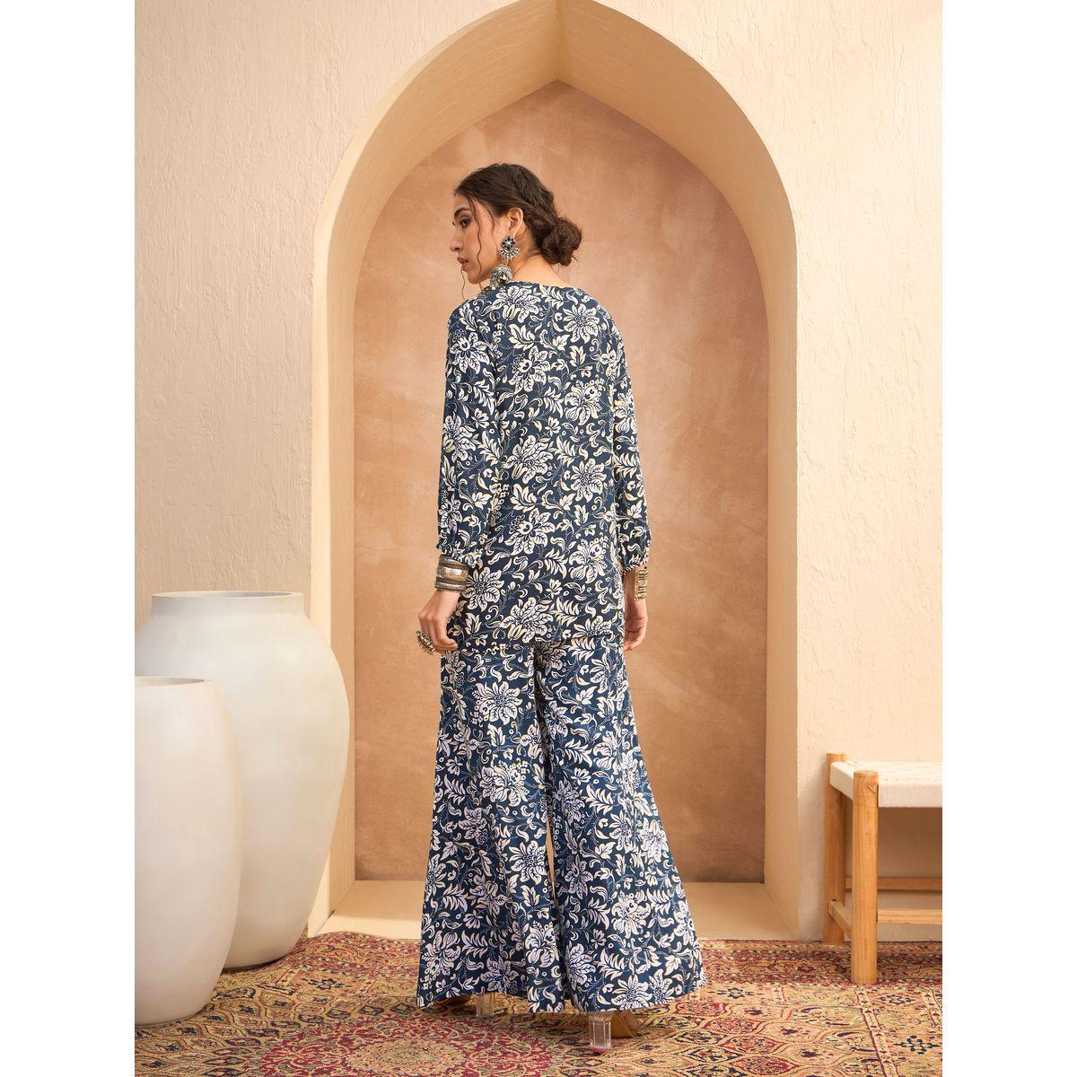 طقم منسق من بنطال بالازو وبلوزة مُطبعة بالكامل-women-clothing-coordsets-image-6