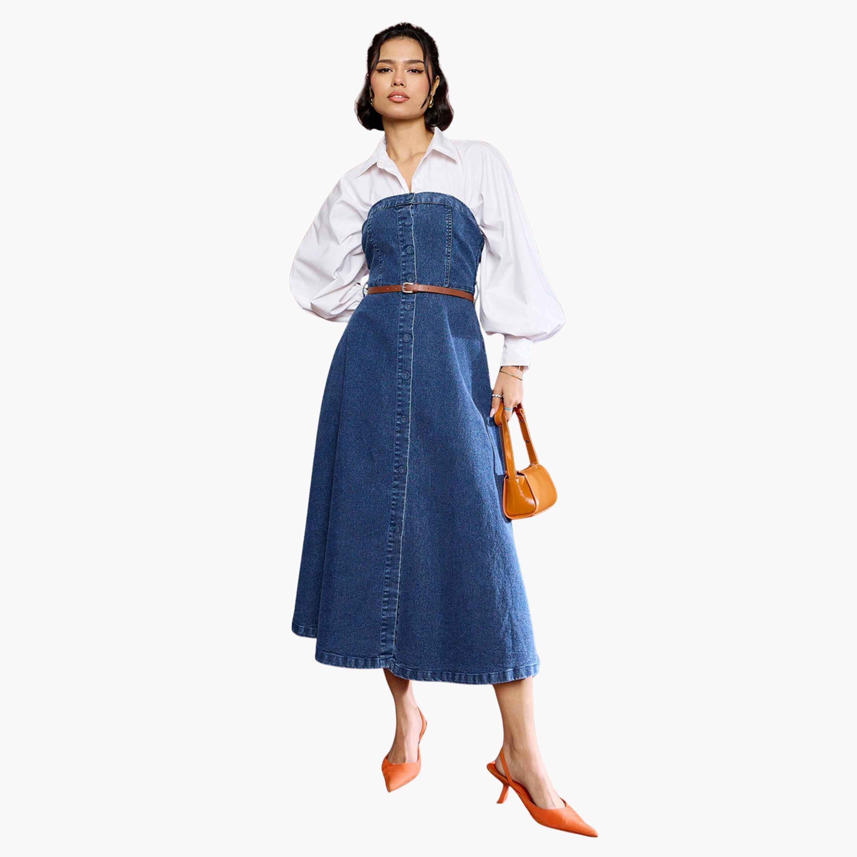 Sassafras Blue Washed Denim Midi Dress-women-clothing-dresses-image-1