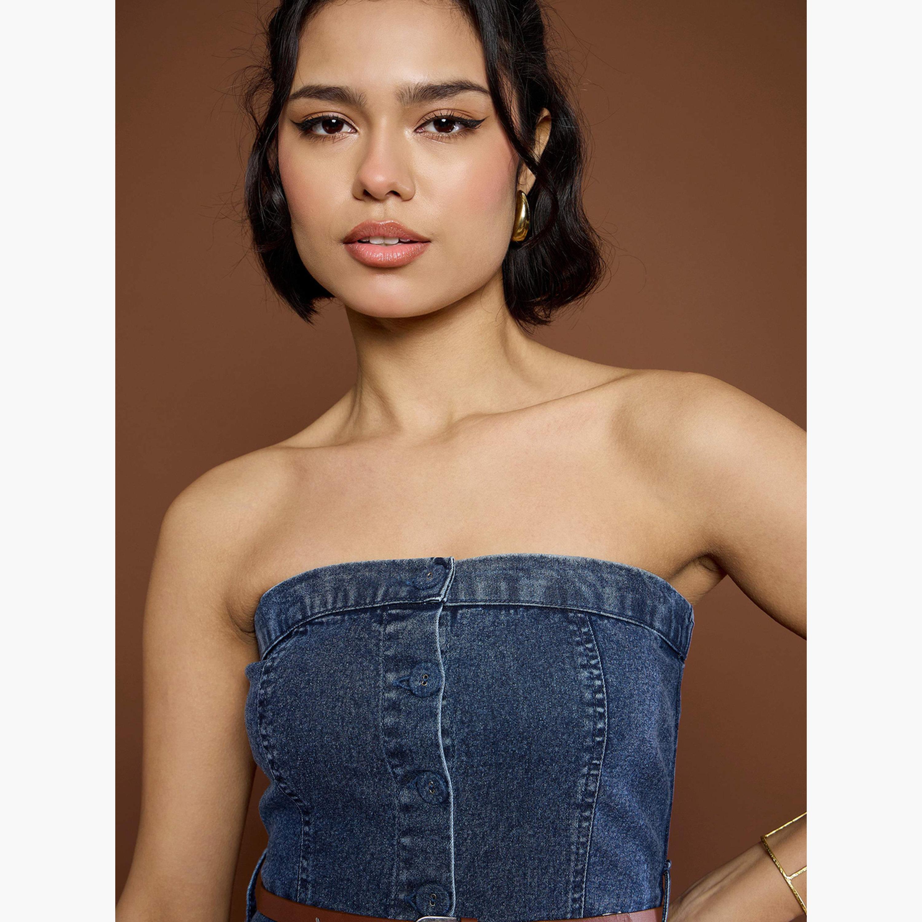 ساسافراس - فستان جينز أزرق متوسط ​​الطول-women-clothing-dresses-image-4