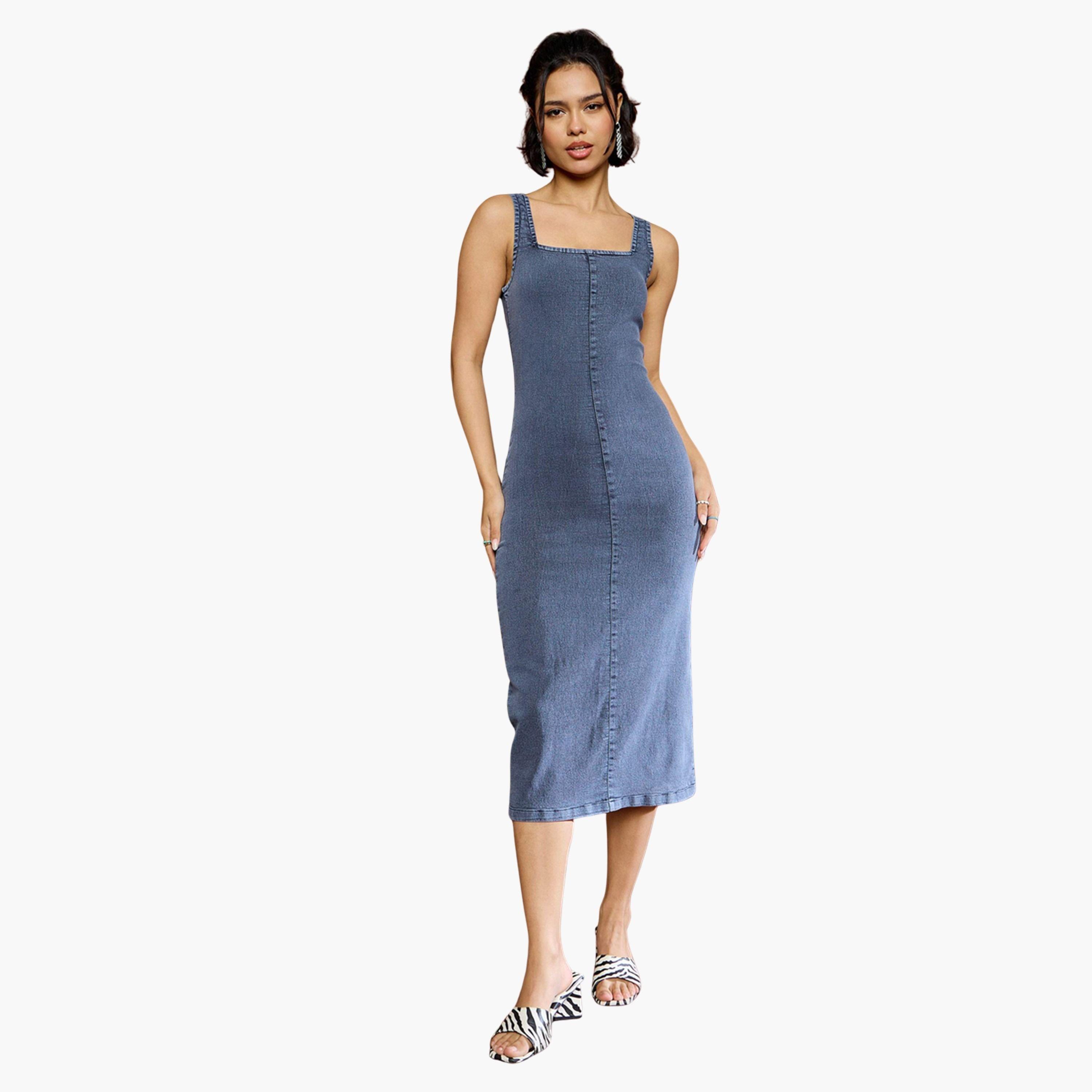 knee length dresses for ladies Acid Wash Ribbed Midi Dress – Sunni Daze Boutique main image 1